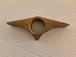 Curved Triangle thumb book holder in teak, handmade by Gilbert