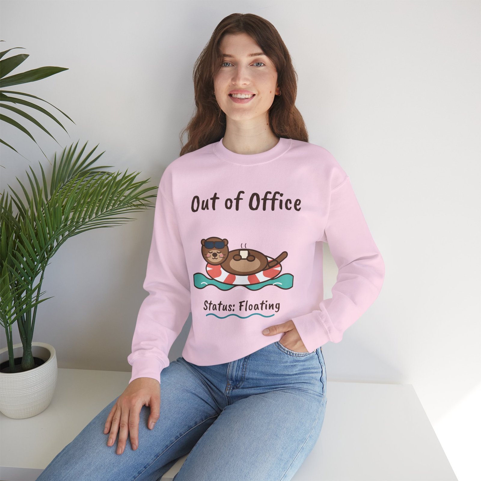 Out of Office: Floating Crewneck Sweatshirt | Funny Otter Vacation Gift - Image 12
