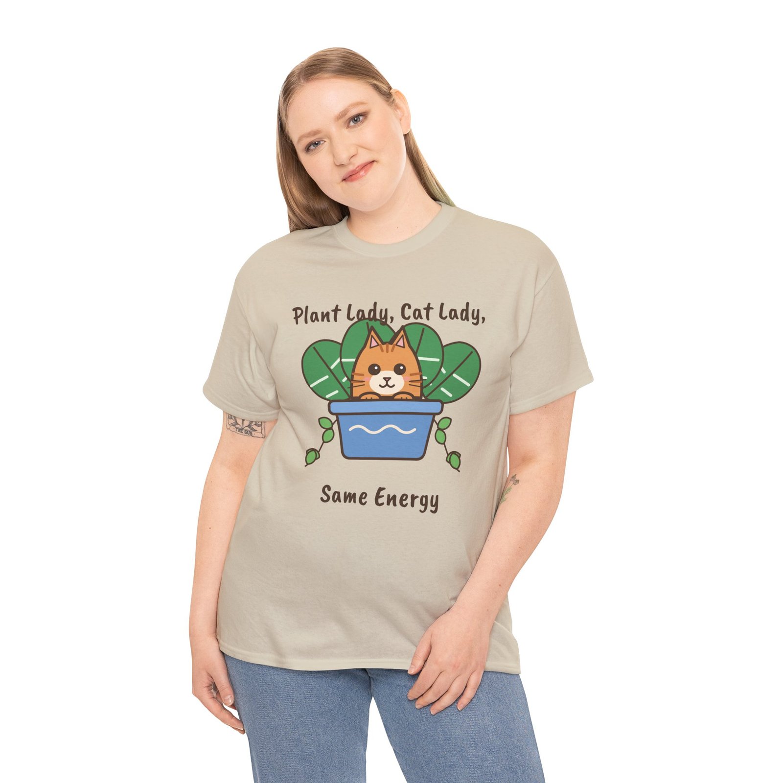 Plant Lady, Cat Lady, Same Energy Unisex T-Shirt | Cute Cat and Houseplant Gift - Image 4