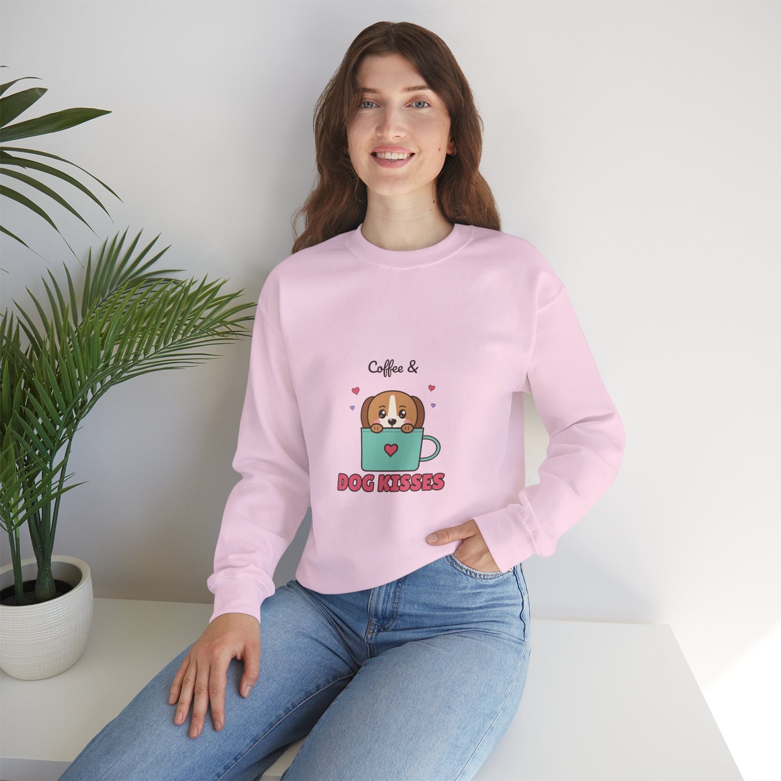 Coffee & Dog Kisses Crewneck Sweatshirt | Cute Dog Mom Gift for Coffee Lovers - Image 12