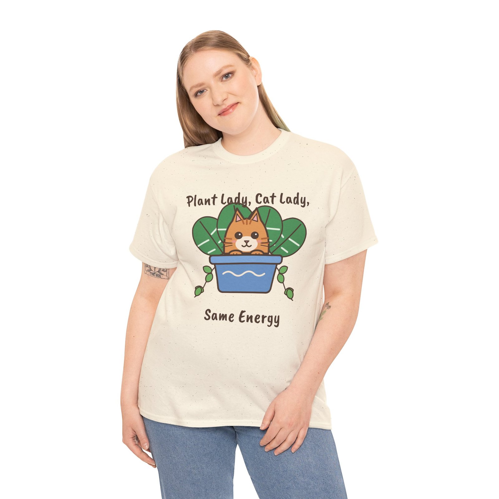 Plant Lady, Cat Lady, Same Energy Unisex T-Shirt | Cute Cat and Houseplant Gift - Image 6