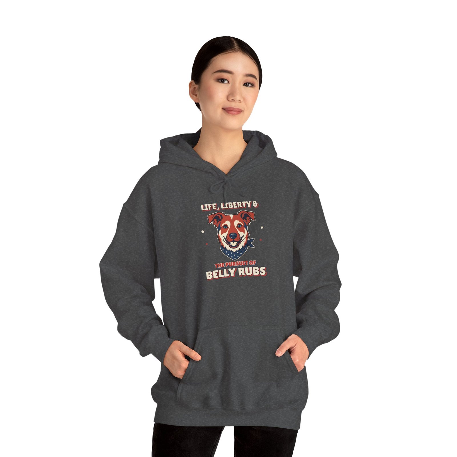 Life, Liberty & the Pursuit of Belly Rubs Unisex Hoodie | Patriotic Dog Lover Gift - Image 2