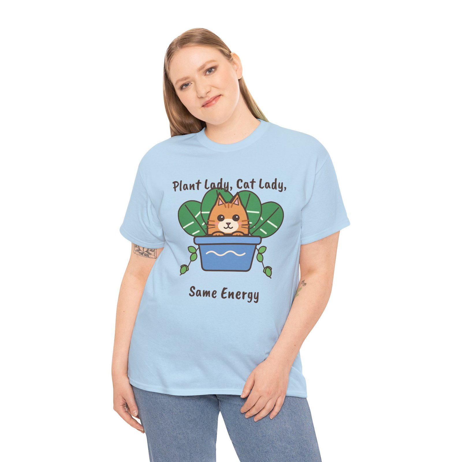 Plant Lady, Cat Lady, Same Energy Unisex T-Shirt | Cute Cat and Houseplant Gift - Image 10