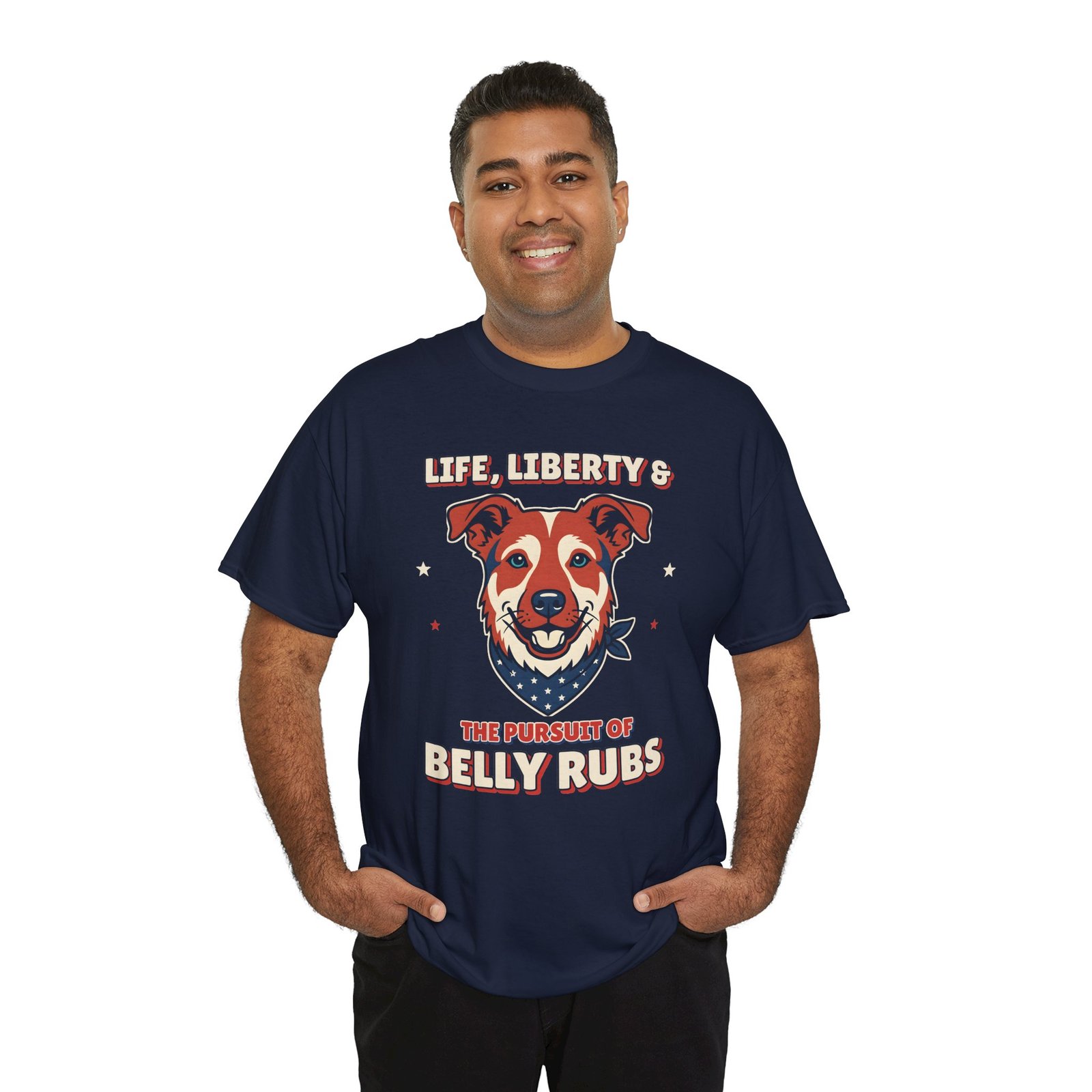 Life, Liberty & the Pursuit of Belly Rubs Unisex T-Shirt | Patriotic Dog Lover Gift - Image 2