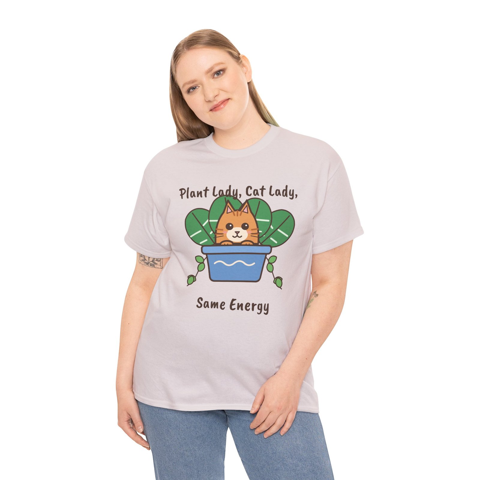 Plant Lady, Cat Lady, Same Energy Unisex T-Shirt | Cute Cat and Houseplant Gift - Image 2