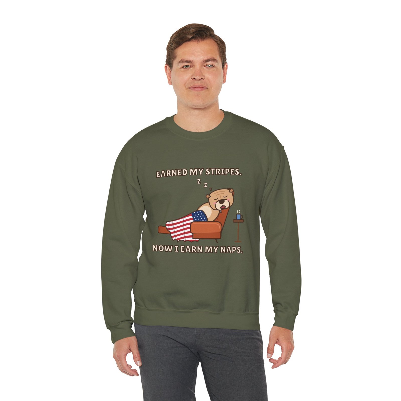 Earned My Stripes. Now I Earn My Naps. Crewneck Sweatshirt | Funny Grandpa Nap Gift - Image 4