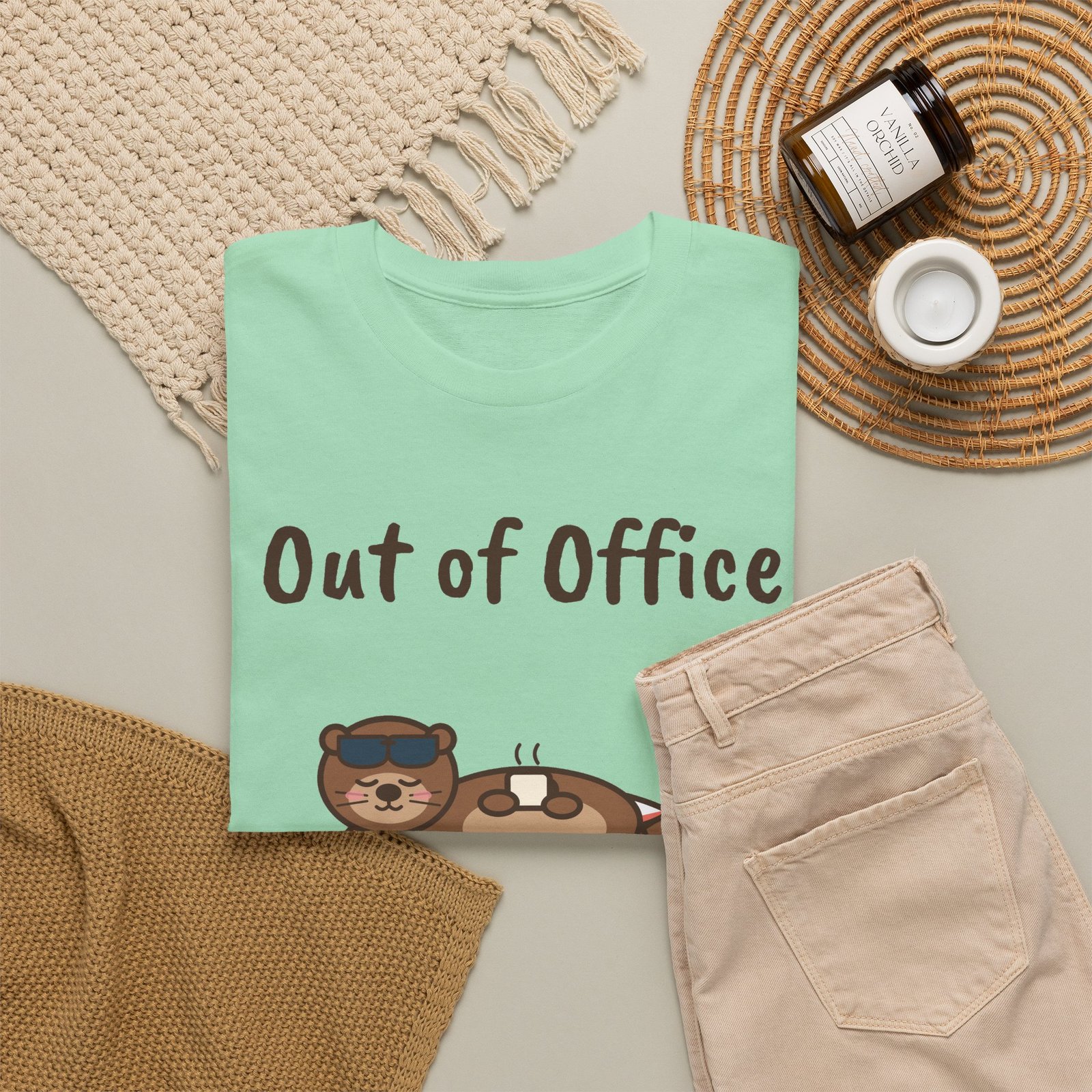 Out of Office: Floating Unisex T-Shirt | Funny Otter Vacation Gift - Image 20