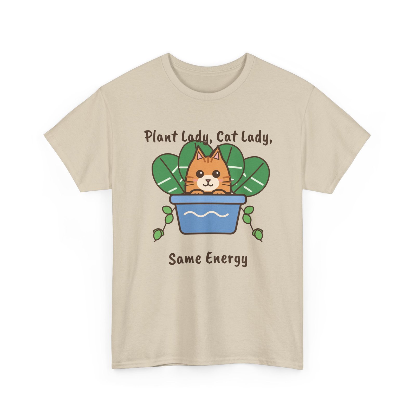 Plant Lady, Cat Lady, Same Energy Unisex T-Shirt | Cute Cat and Houseplant Gift - Image 3