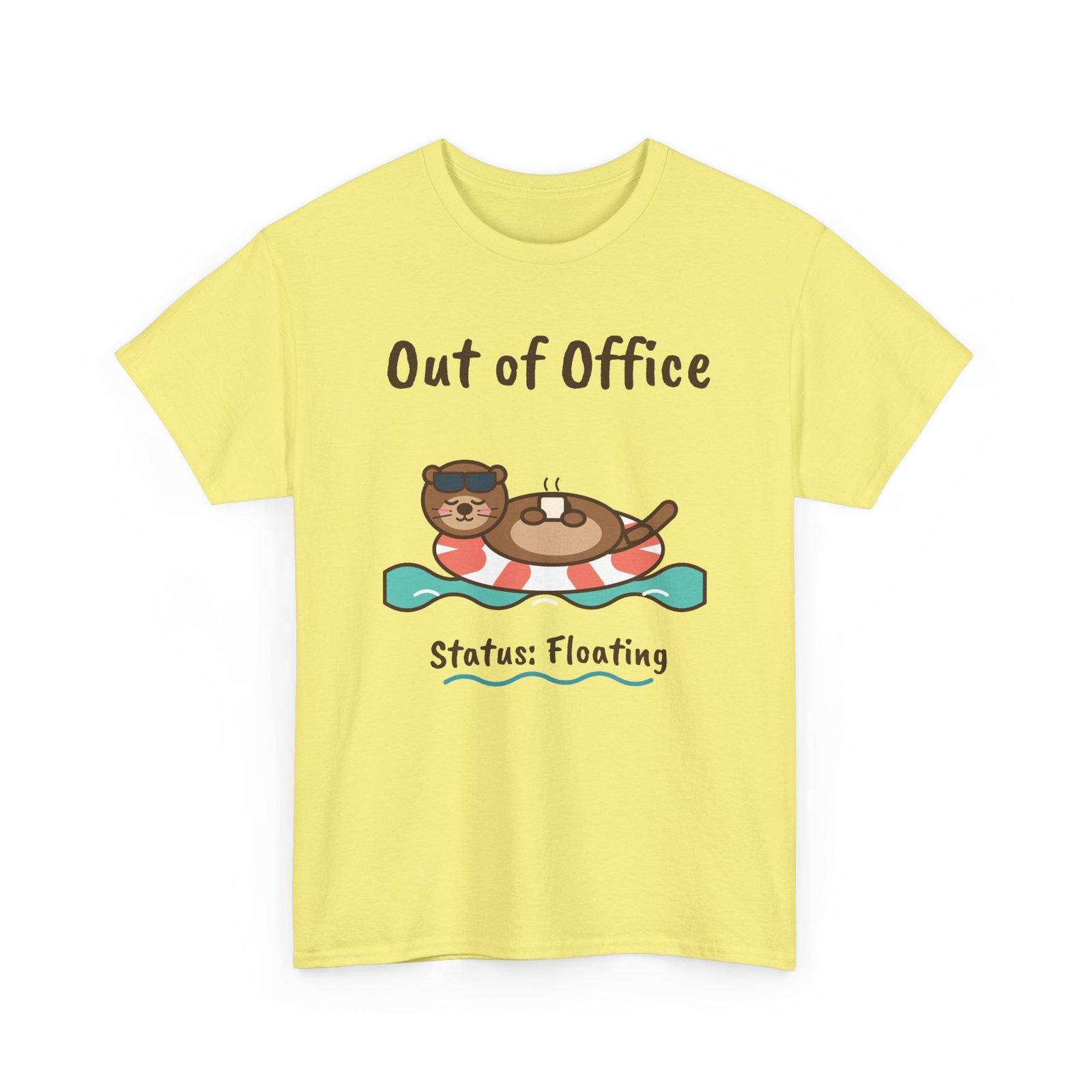 Out of Office: Floating Unisex T-Shirt | Funny Otter Vacation Gift - Image 13