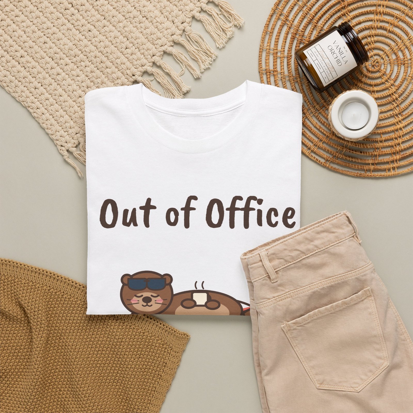 Out of Office: Floating Unisex T-Shirt | Funny Otter Vacation Gift - Image 4