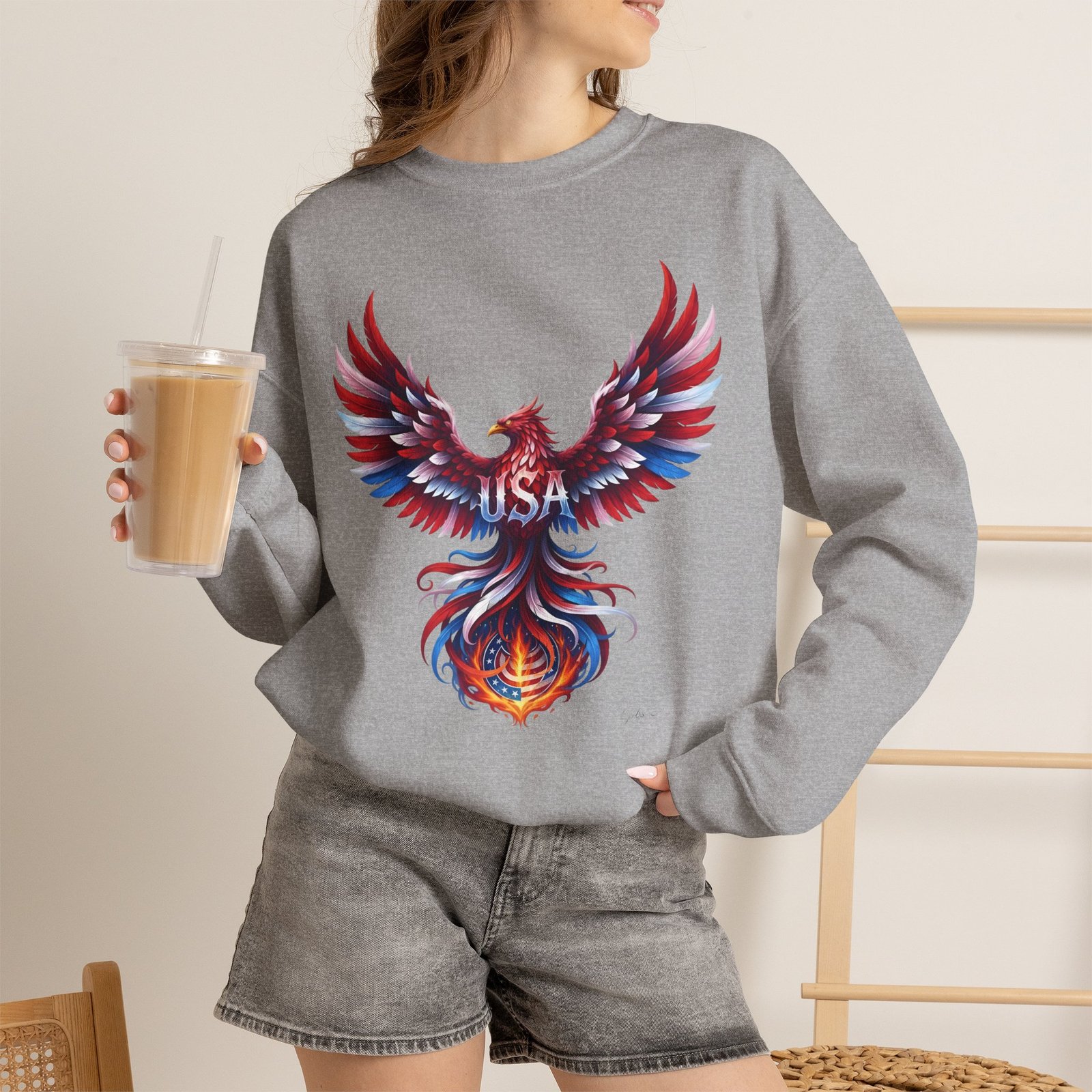 Patriotic Eagle American Flag Colors USA Crewneck Sweatshirt - Image 5