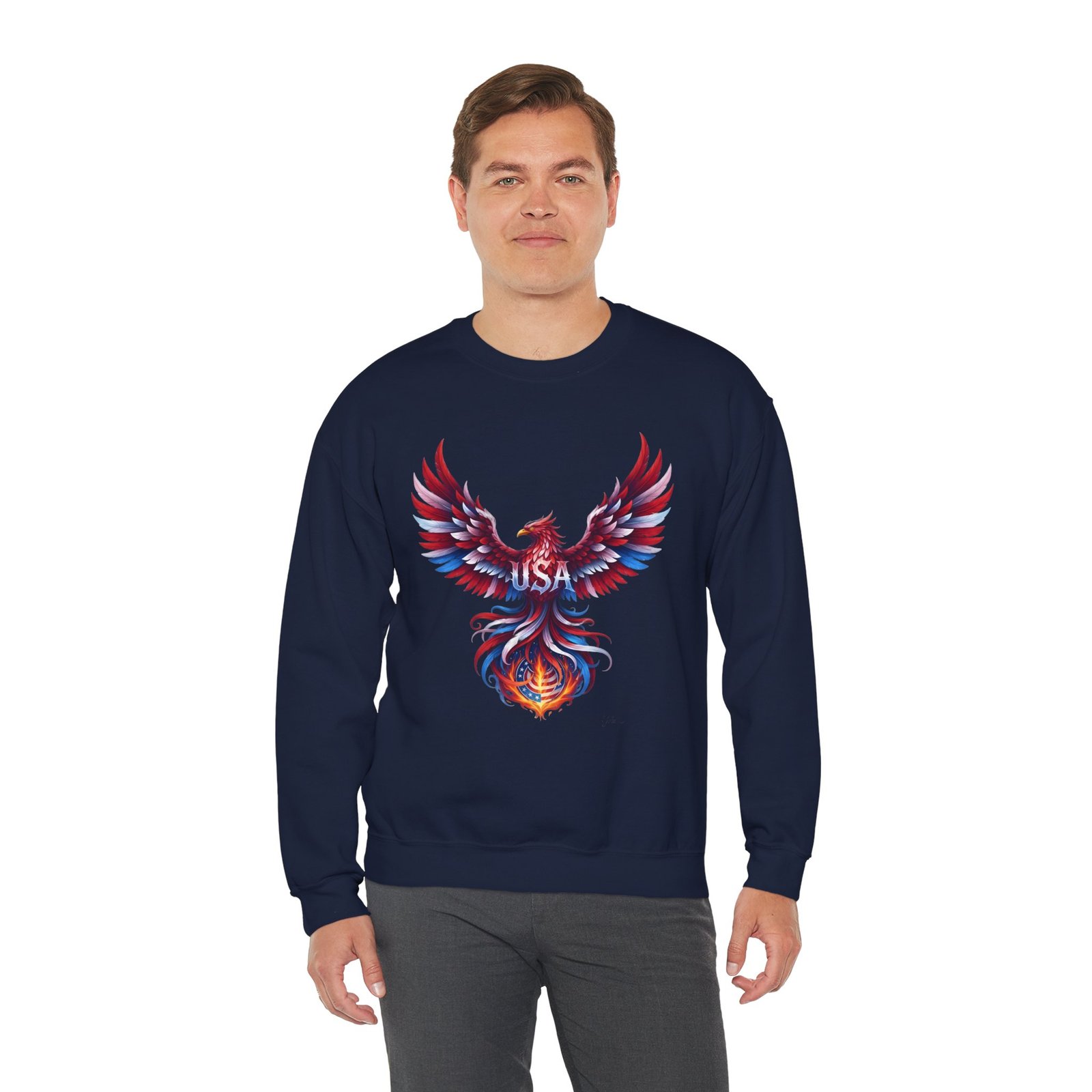 Patriotic Eagle American Flag Colors USA Crewneck Sweatshirt - Image 10