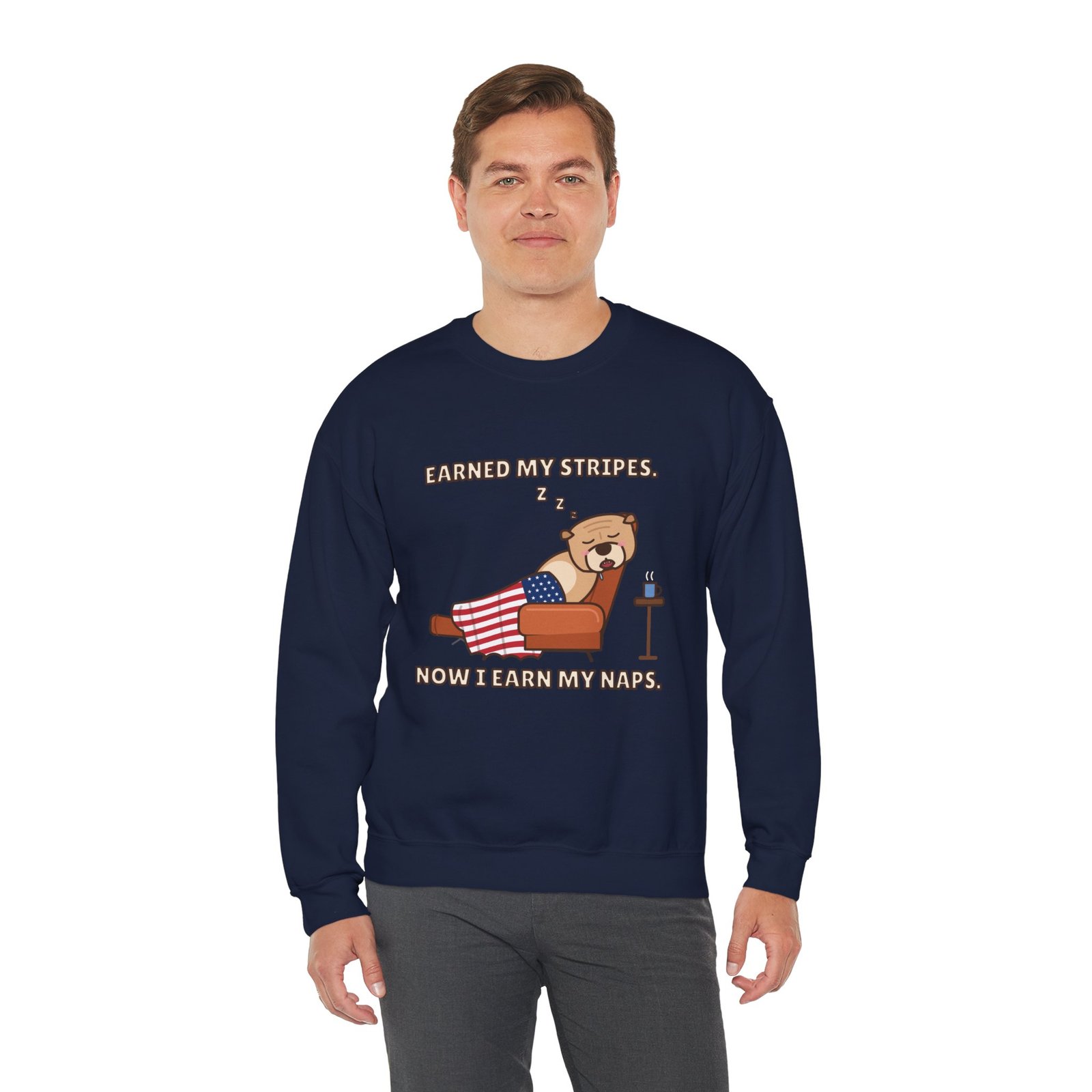 Earned My Stripes. Now I Earn My Naps. Crewneck Sweatshirt | Funny Grandpa Nap Gift - Image 12