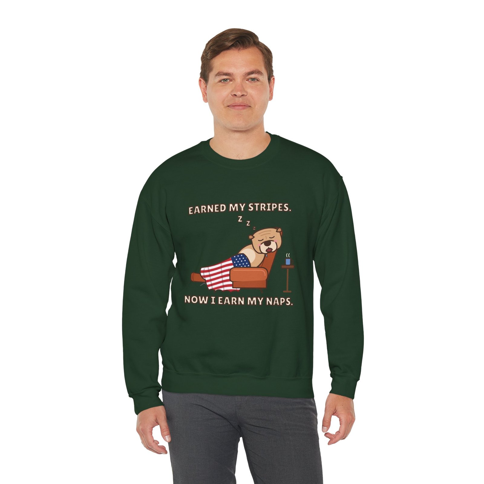 Earned My Stripes. Now I Earn My Naps. Crewneck Sweatshirt | Funny Grandpa Nap Gift - Image 6