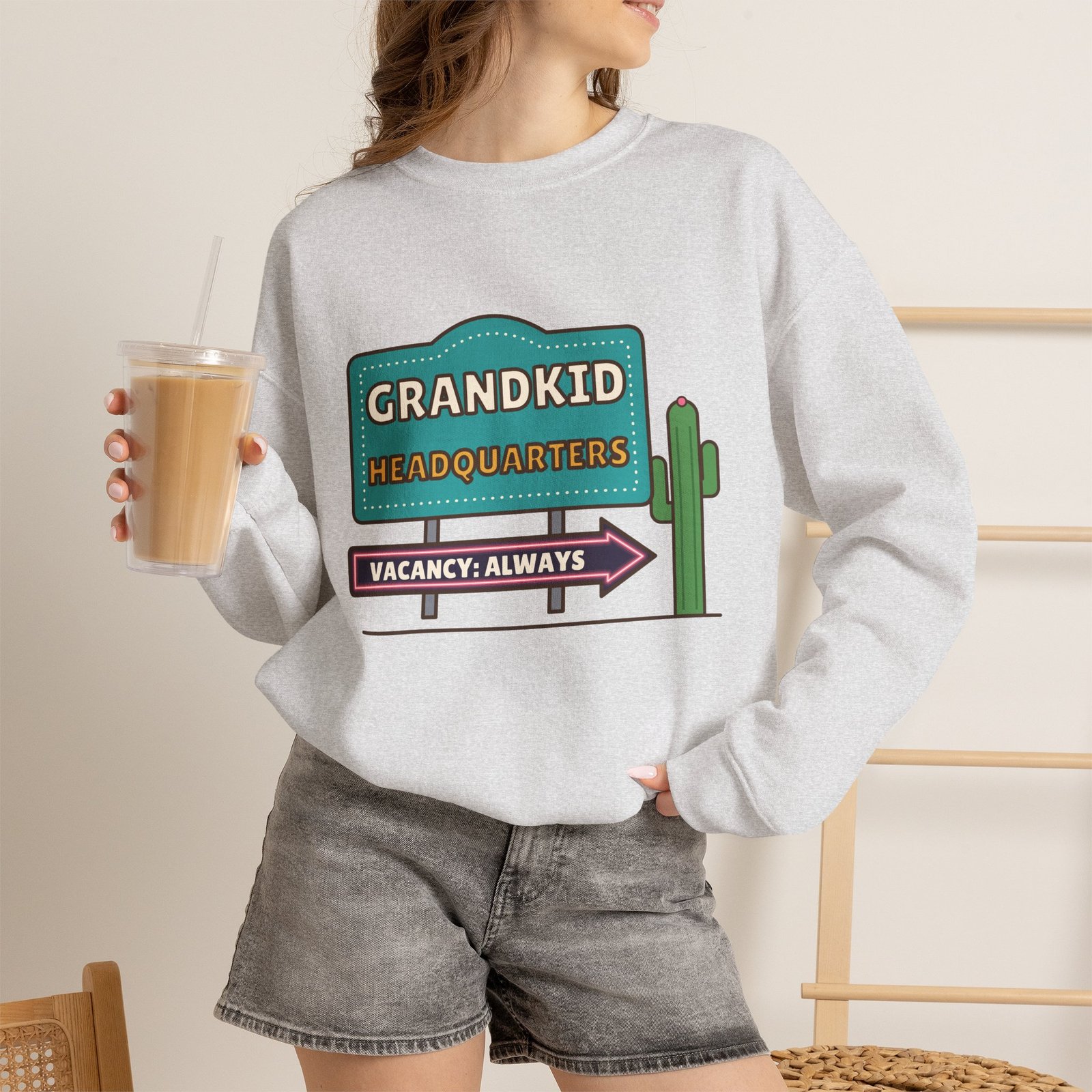 Grandkid Headquarters Crewneck Sweatshirt | Vacancy: Always Grandparent Gift - Image 4