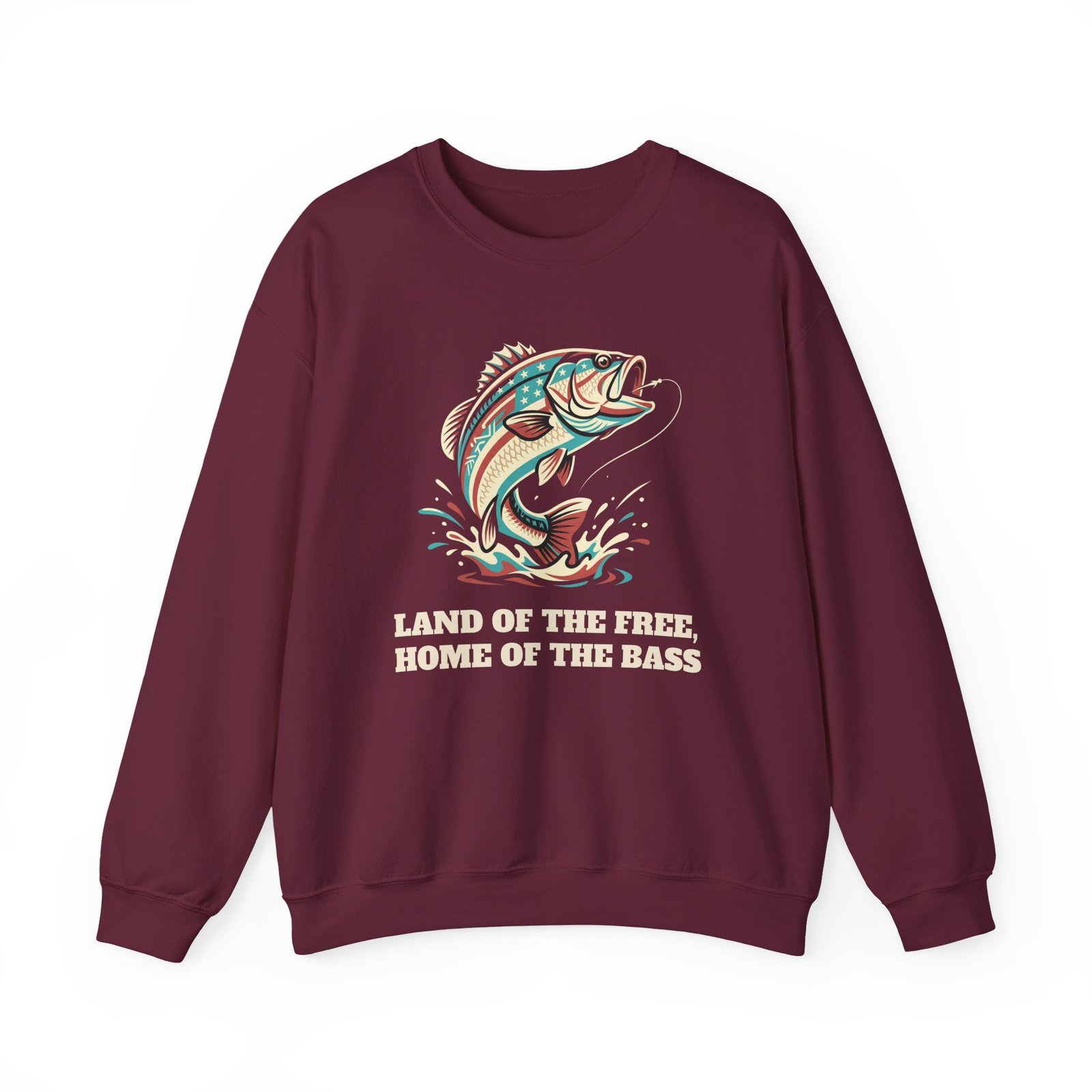 Land of the Free, Home of the Bass Crewneck Sweatshirt | Patriotic Fishing Gift - Image 5
