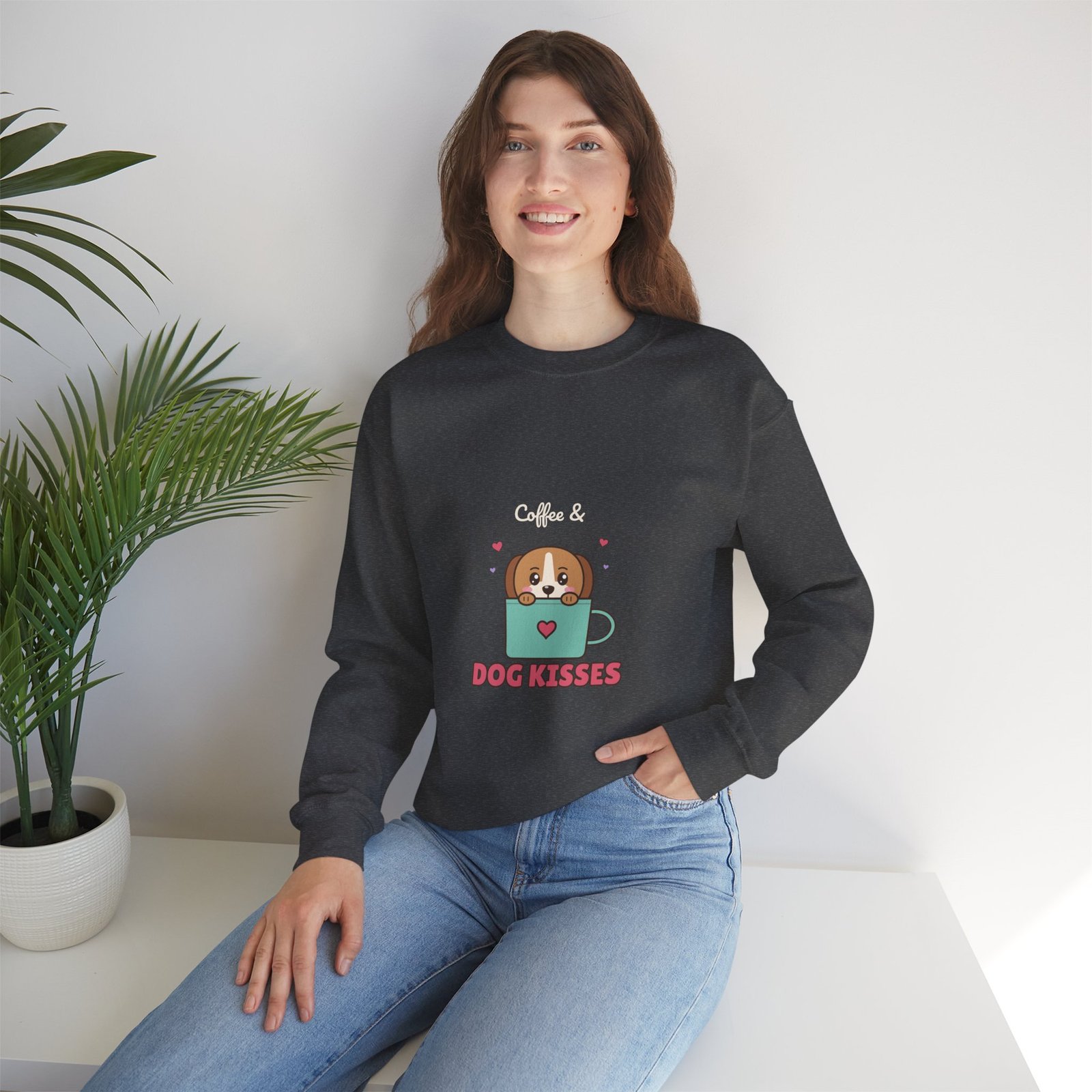 Coffee & Dog Kisses Crewneck Sweatshirt | Cute Dog Mom Gift for Coffee Lovers - Image 8