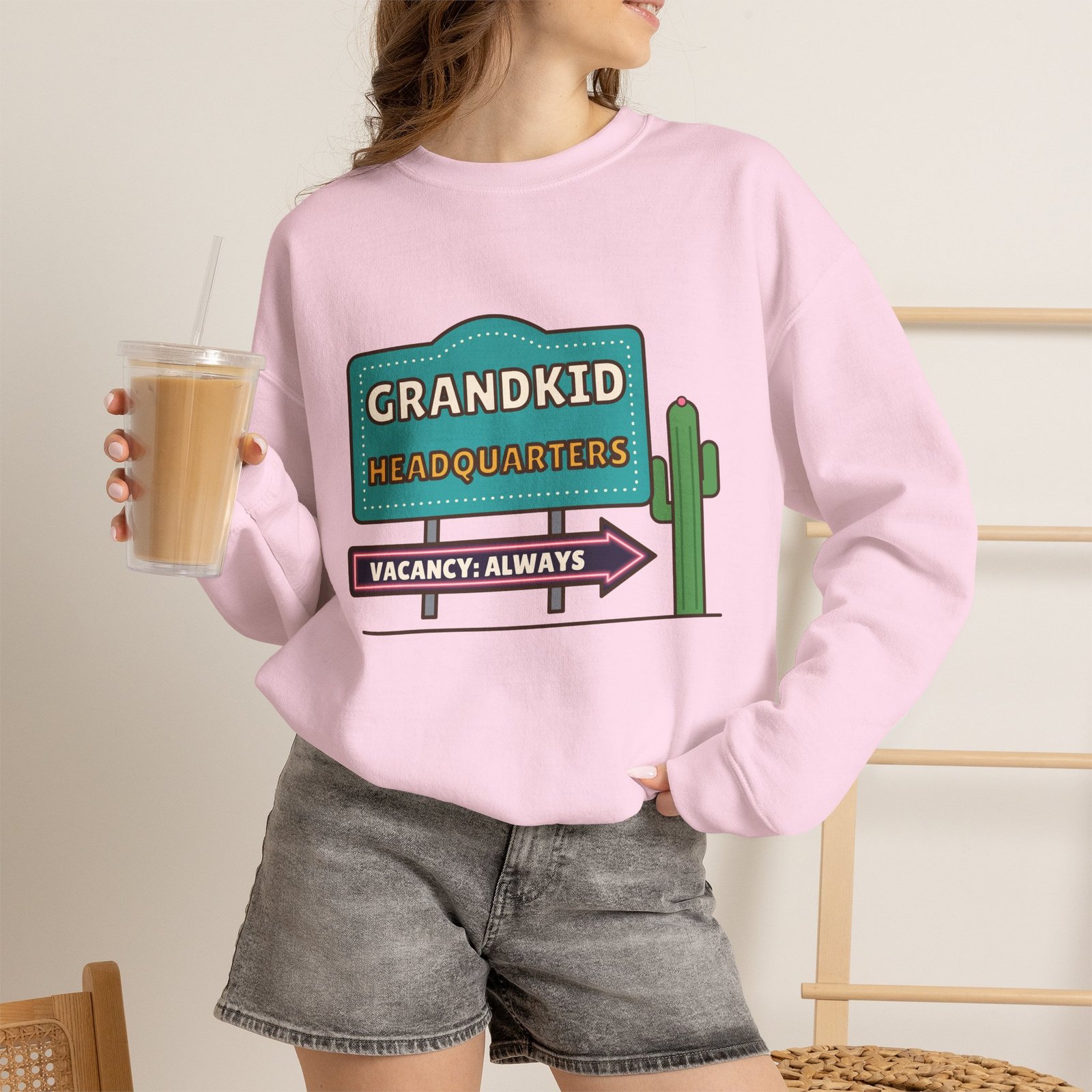 Grandkid Headquarters Crewneck Sweatshirt | Vacancy: Always Grandparent Gift - Image 12