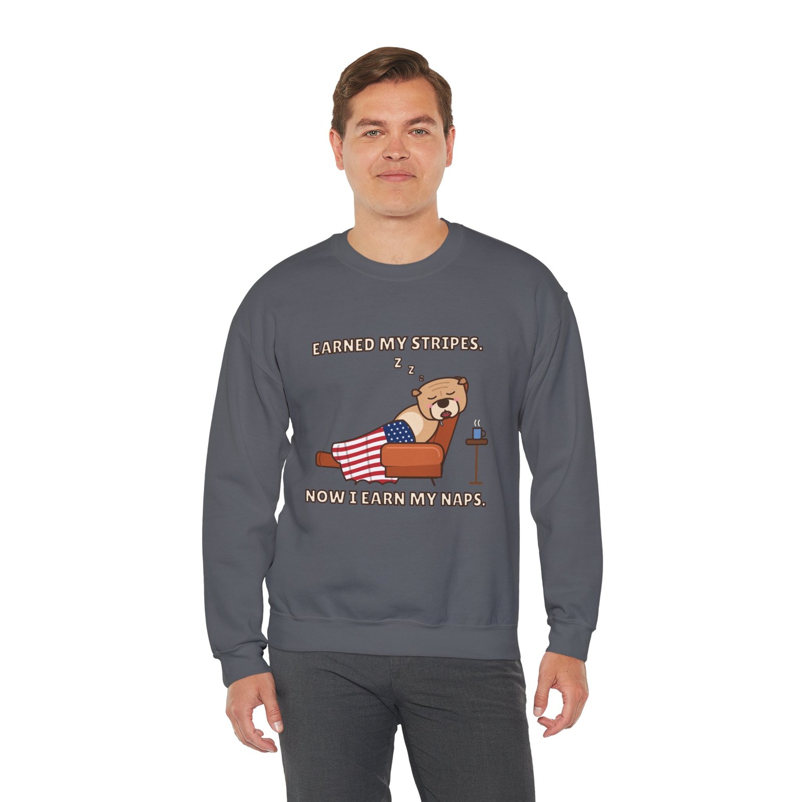 Earned My Stripes. Now I Earn My Naps. Crewneck Sweatshirt | Funny Grandpa Nap Gift - Image 10