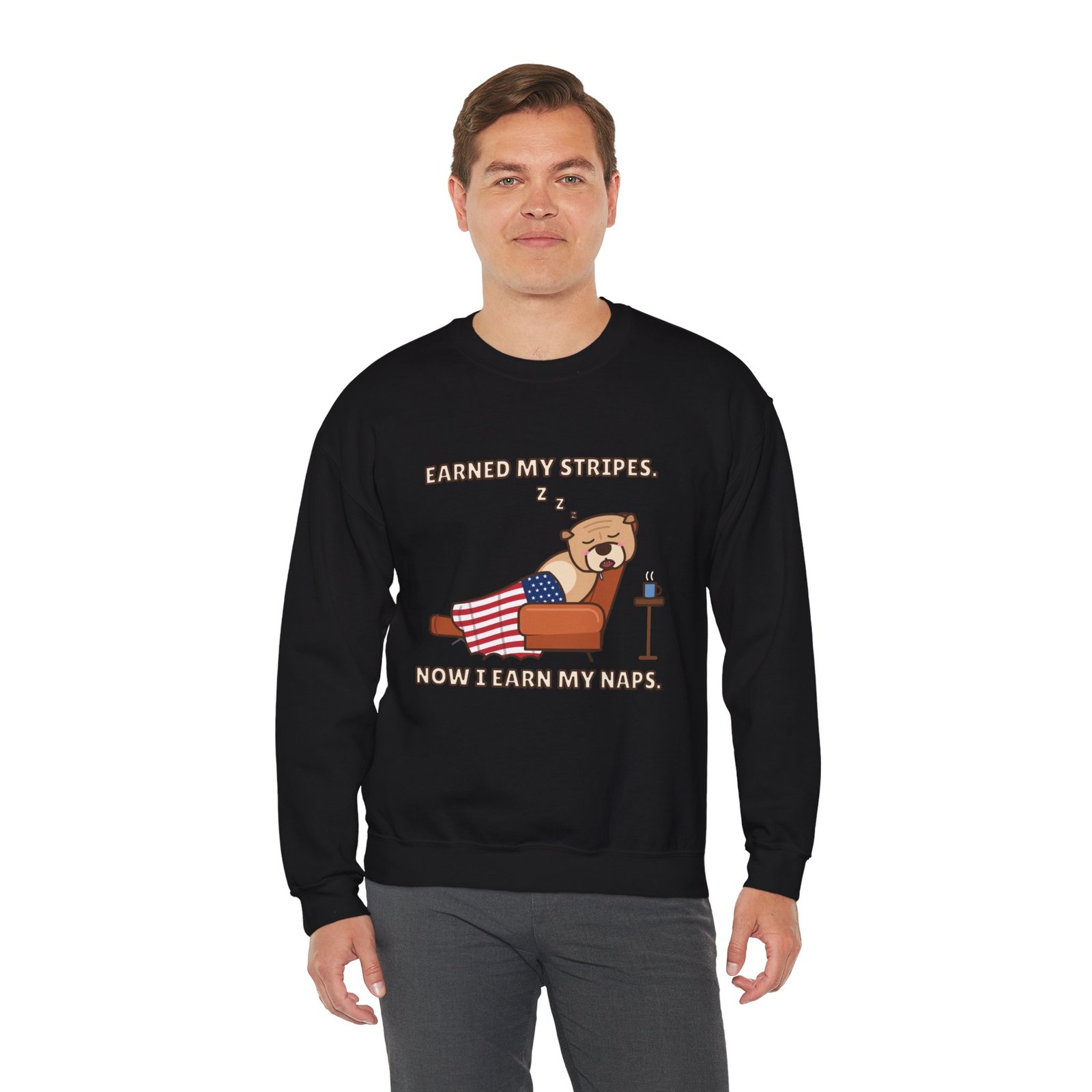 Earned My Stripes. Now I Earn My Naps. Crewneck Sweatshirt | Funny Grandpa Nap Gift - Image 2