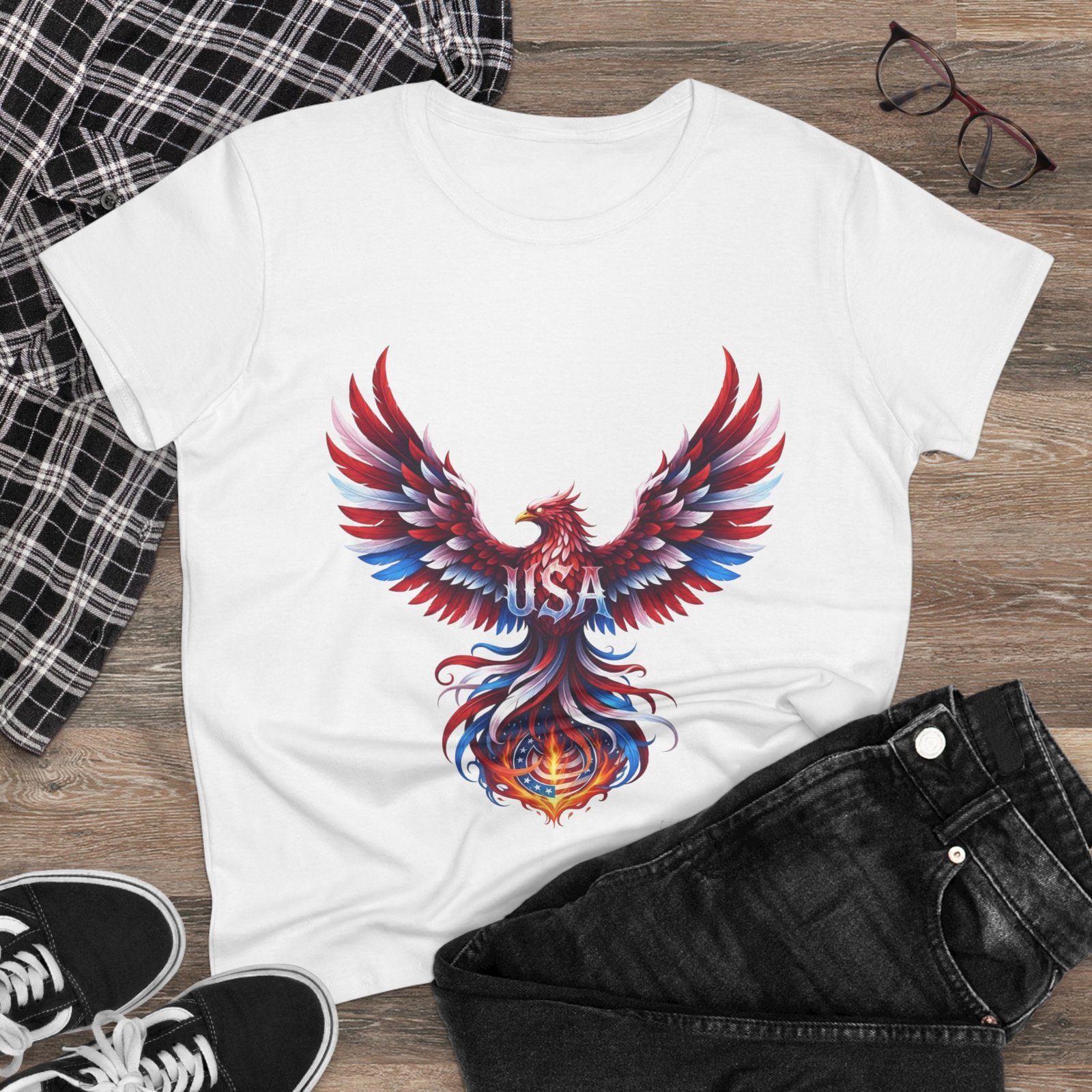 Patriotic Eagle American Flag Colors USA Women's Tee Shirt - Image 7