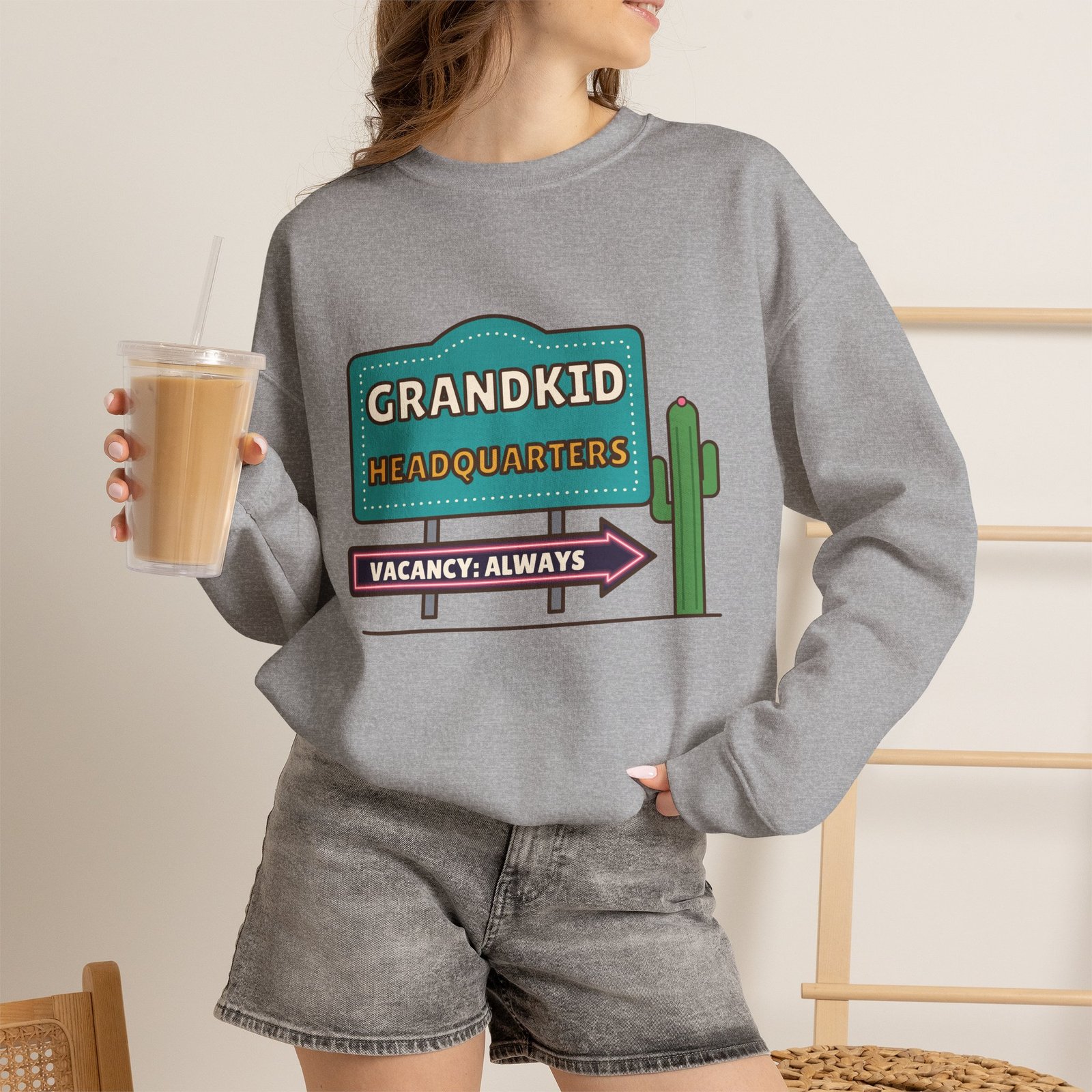 Grandkid Headquarters Crewneck Sweatshirt | Vacancy: Always Grandparent Gift - Image 8