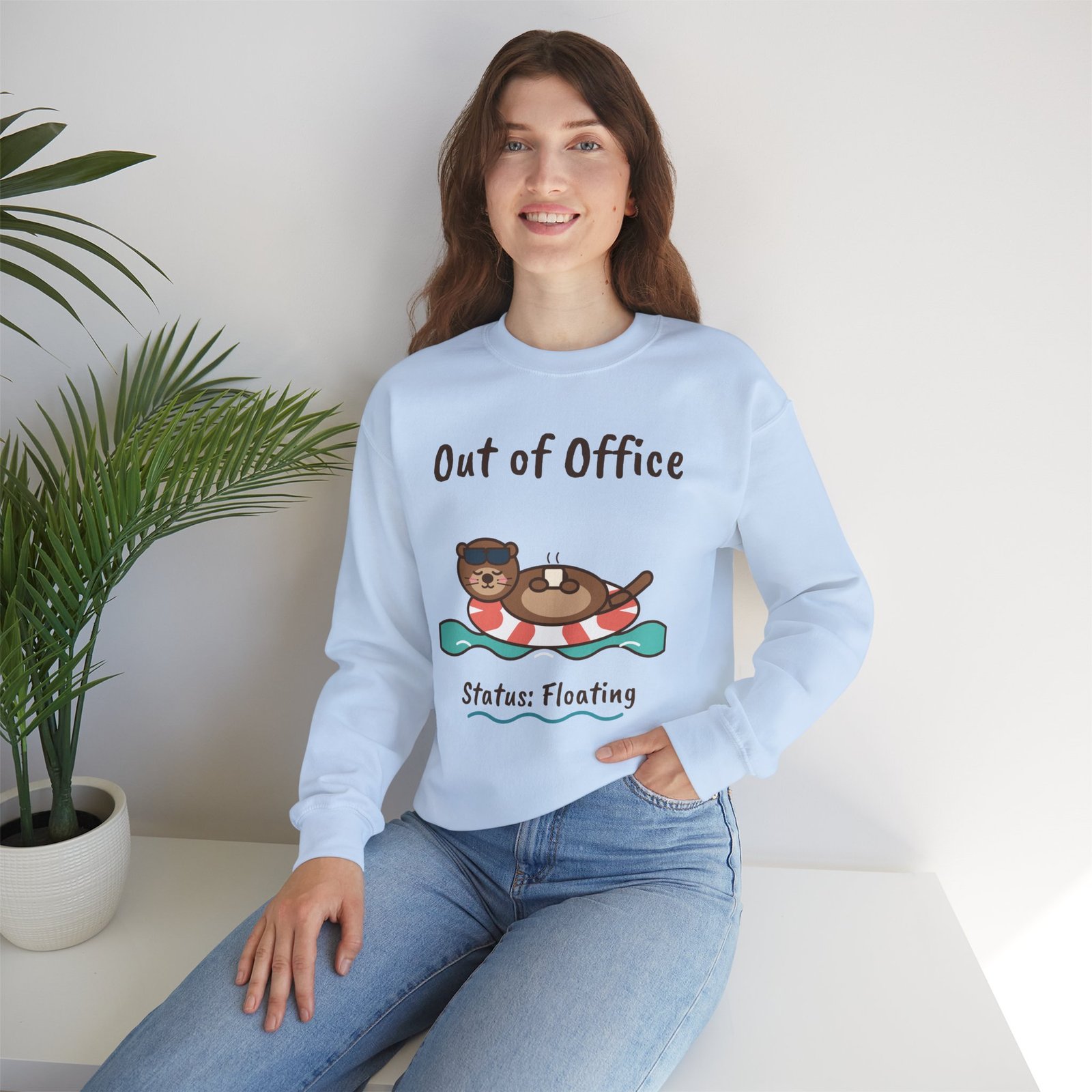Out of Office: Floating Crewneck Sweatshirt | Funny Otter Vacation Gift - Image 10