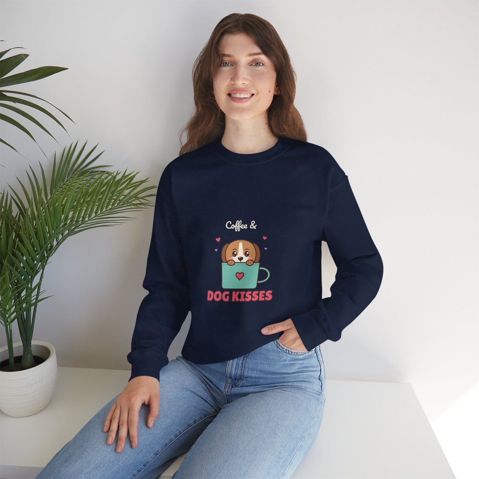 Coffee & Dog Kisses Crewneck Sweatshirt | Cute Dog Mom Gift for Coffee Lovers - Image 10