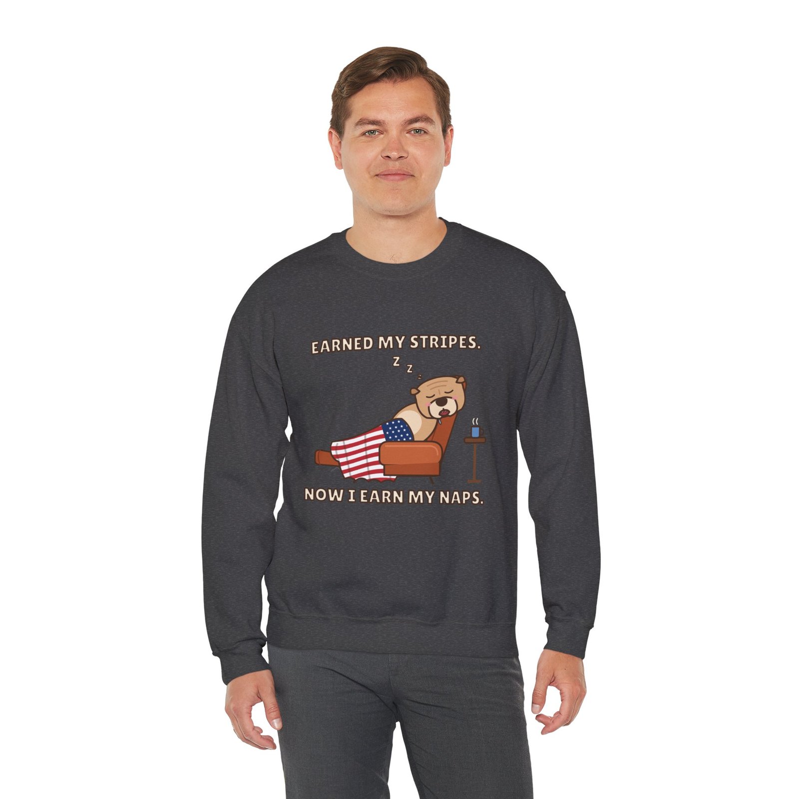 Earned My Stripes. Now I Earn My Naps. Crewneck Sweatshirt | Funny Grandpa Nap Gift - Image 8