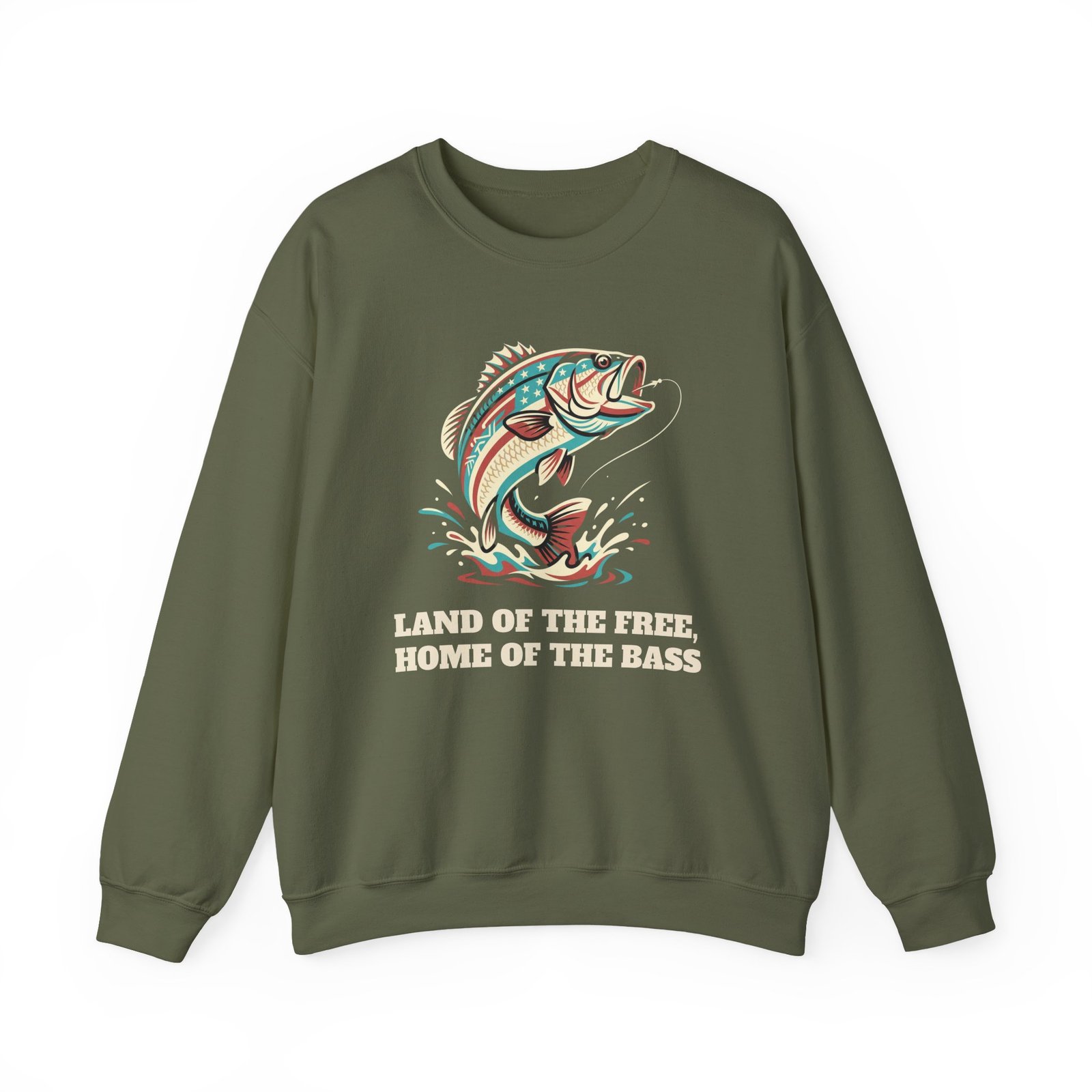 Land of the Free, Home of the Bass Crewneck Sweatshirt | Patriotic Fishing Gift - Image 7