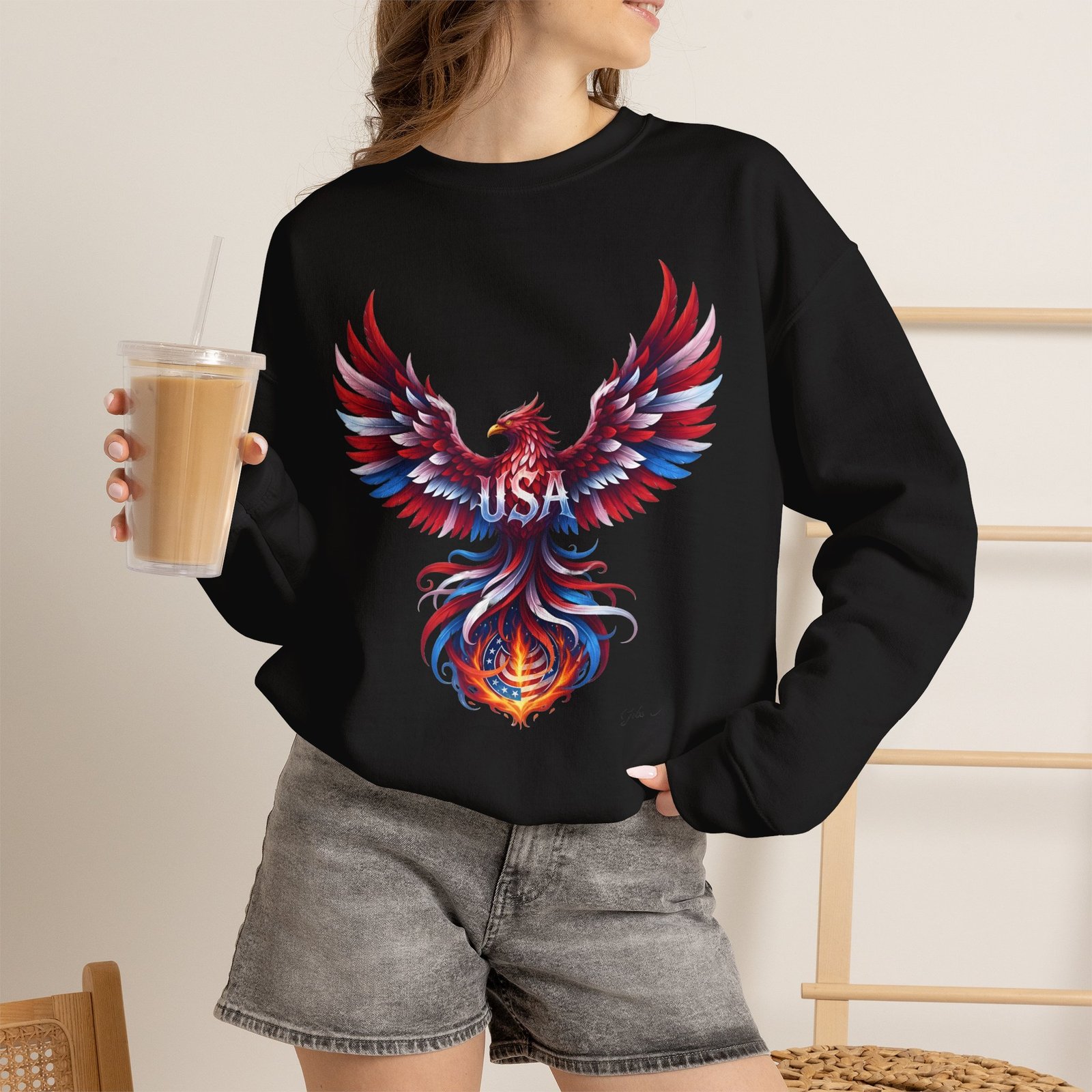 Patriotic Eagle American Flag Colors USA Crewneck Sweatshirt - Image 3