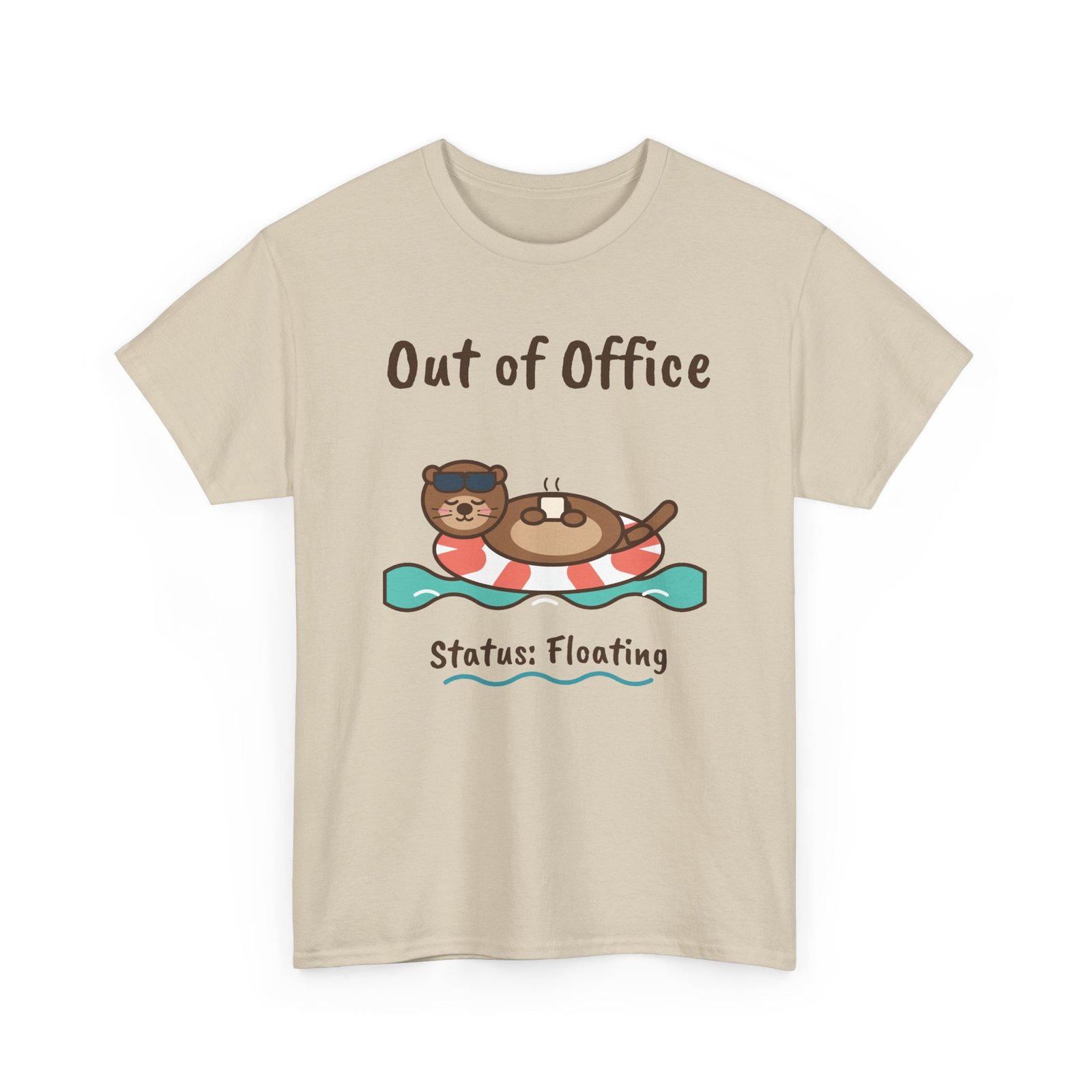 Out of Office: Floating Unisex T-Shirt | Funny Otter Vacation Gift - Image 5