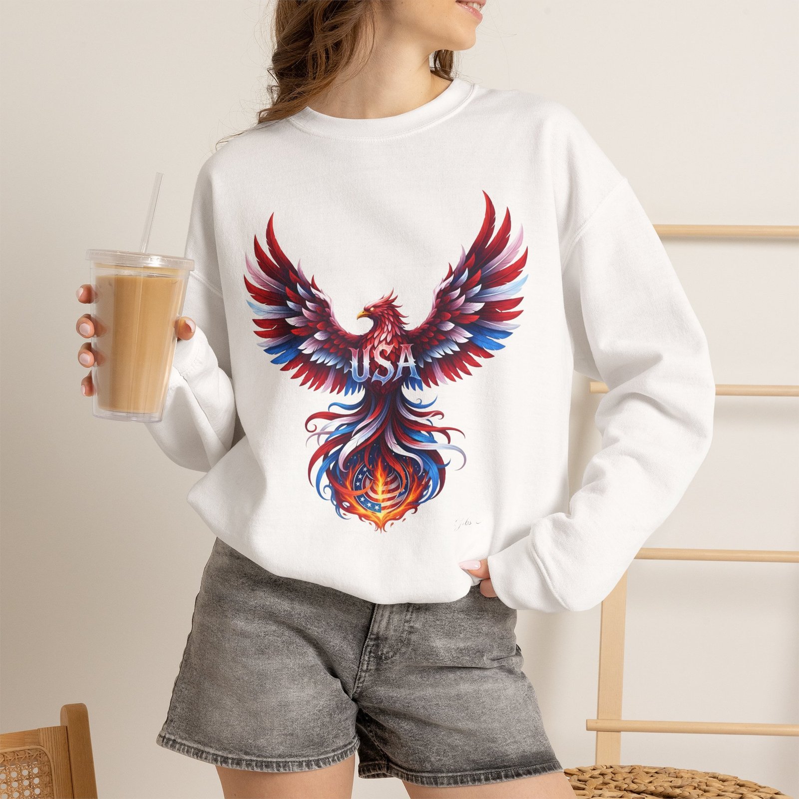 Patriotic Eagle American Flag Colors USA Crewneck Sweatshirt - Image 2