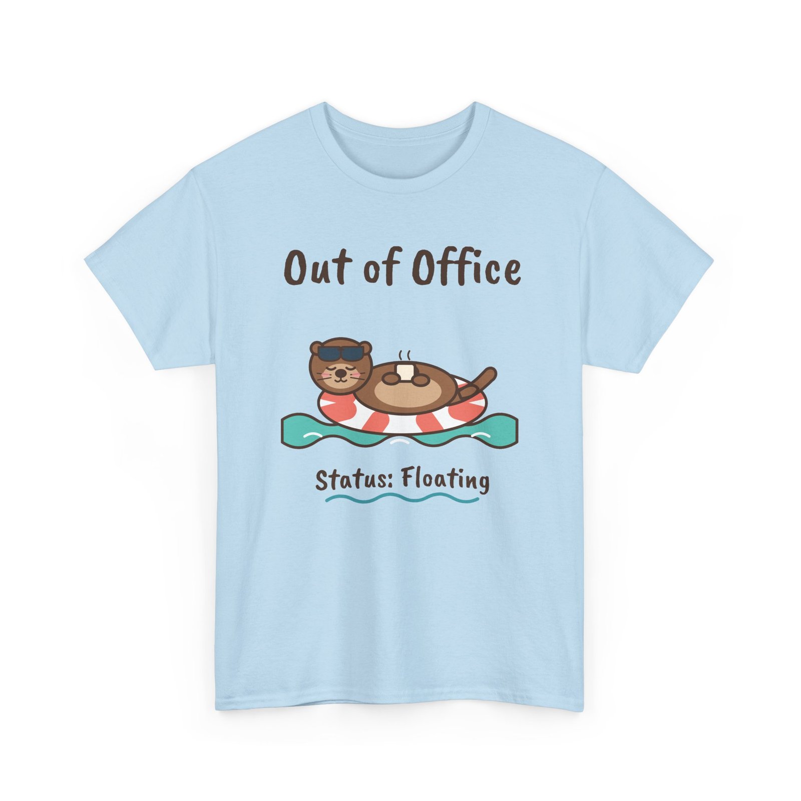 Out of Office: Floating Unisex T-Shirt | Funny Otter Vacation Gift - Image 21
