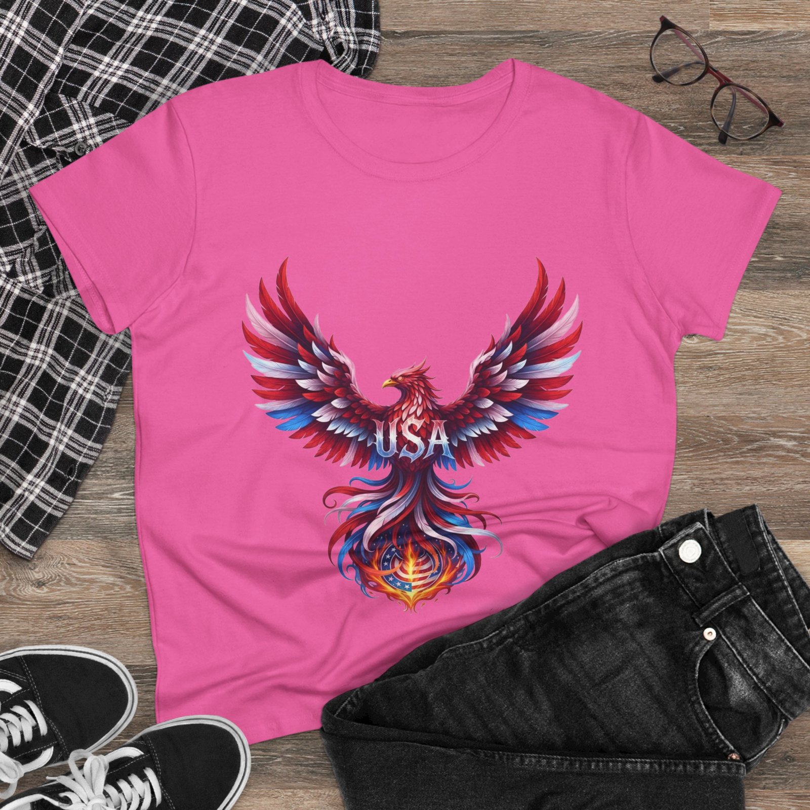 Patriotic Eagle American Flag Colors USA Women's Tee Shirt - Image 3