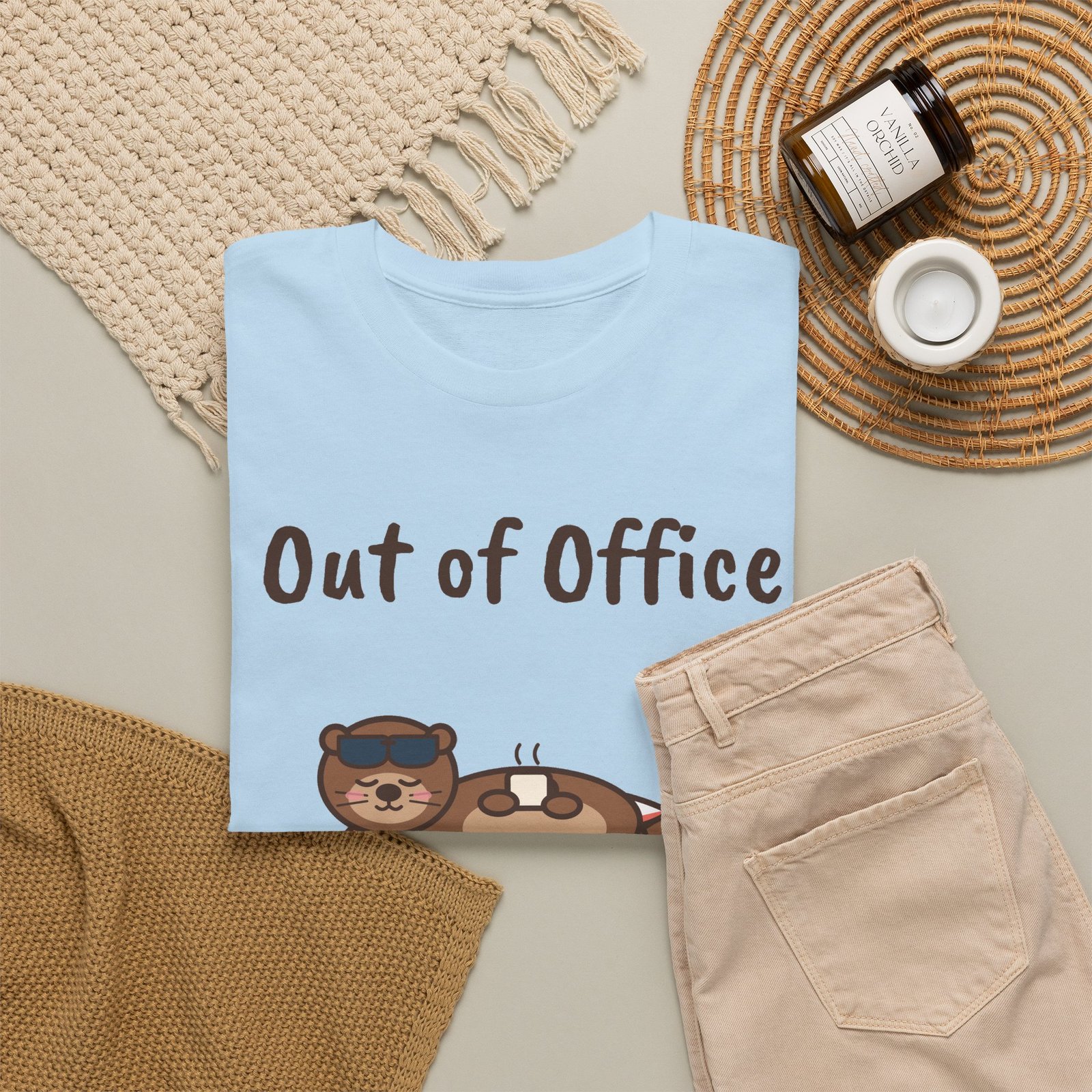 Out of Office: Floating Unisex T-Shirt | Funny Otter Vacation Gift - Image 24