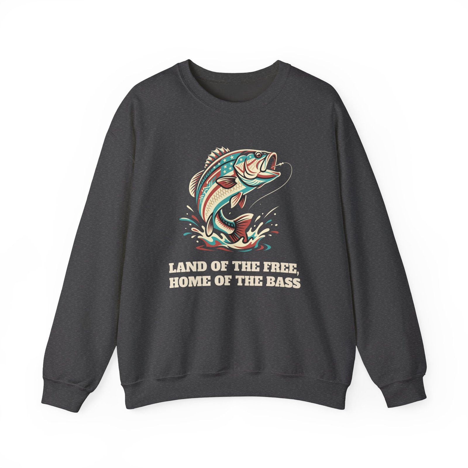 Land of the Free, Home of the Bass Crewneck Sweatshirt | Patriotic Fishing Gift - Image 9