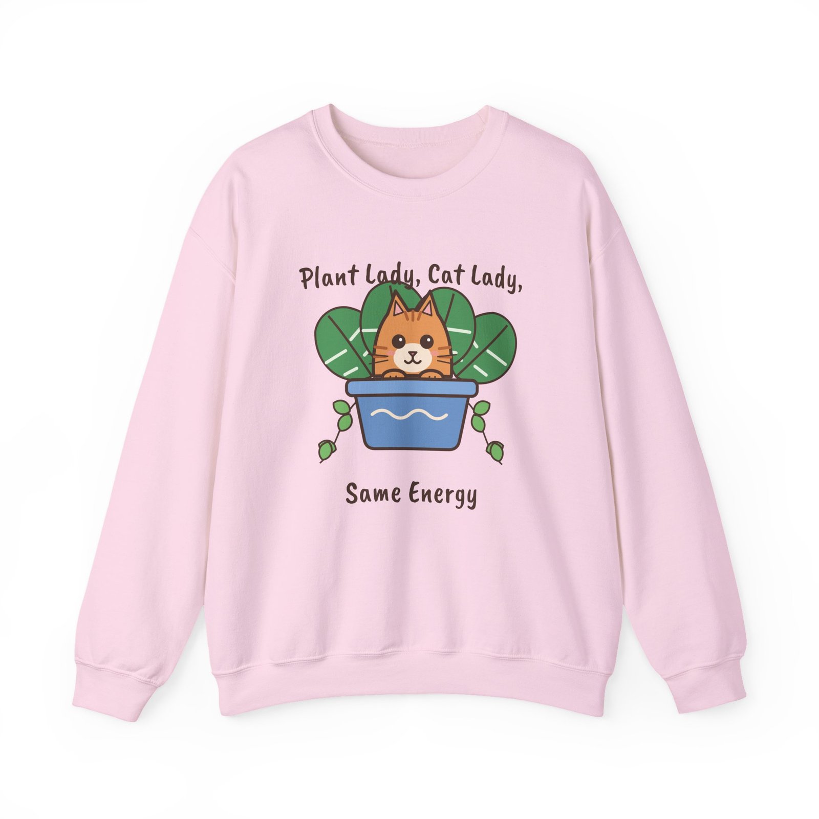 Plant Lady, Cat Lady, Same Energy Crewneck Sweatshirt | Cute Cat and Houseplant Gift - Image 11