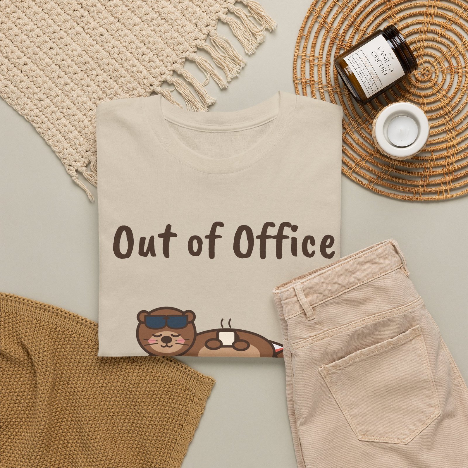 Out of Office: Floating Unisex T-Shirt | Funny Otter Vacation Gift - Image 8