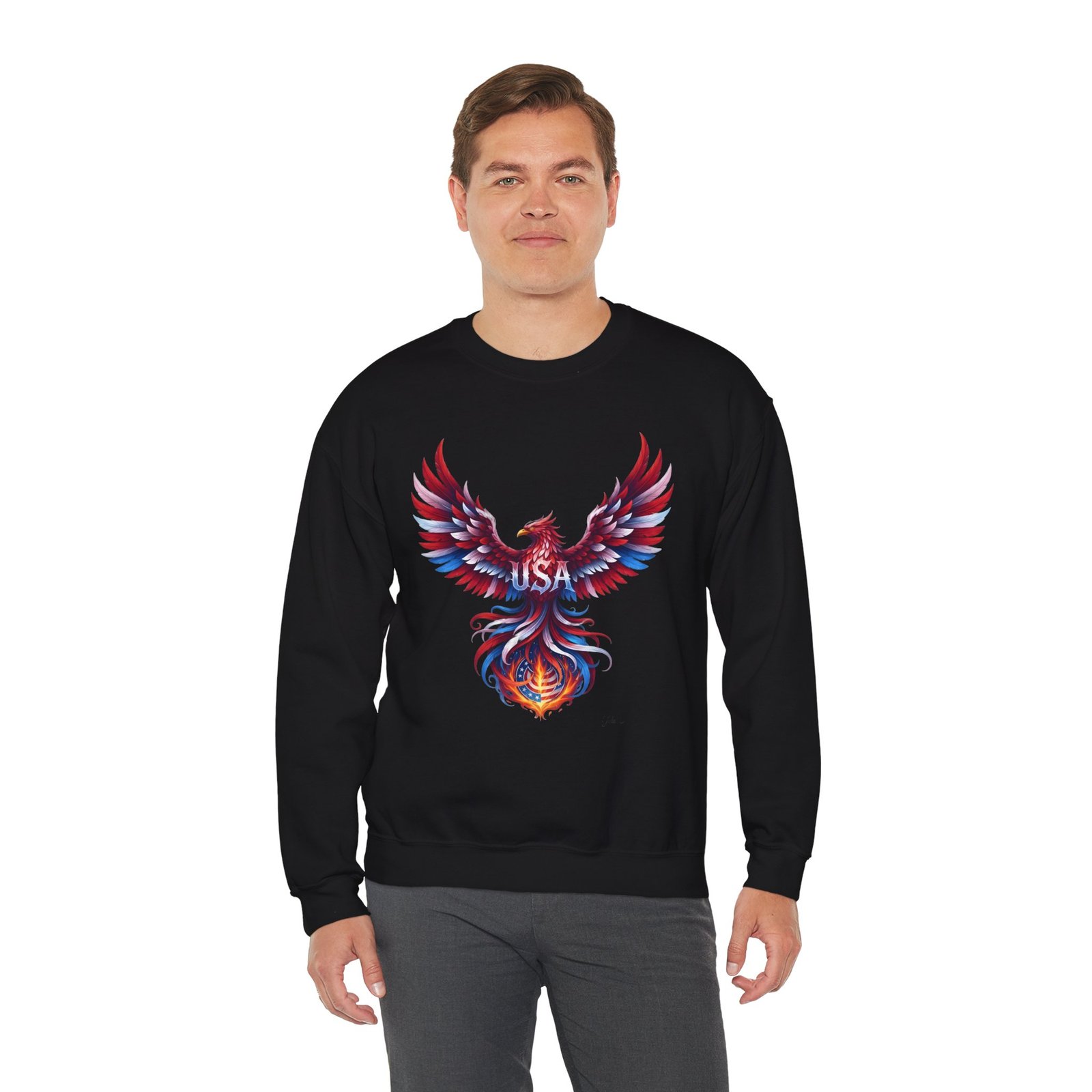 Patriotic Eagle American Flag Colors USA Crewneck Sweatshirt - Image 4