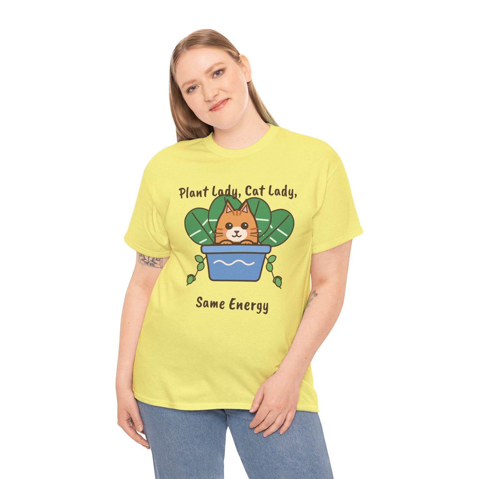 Plant Lady, Cat Lady, Same Energy Unisex T-Shirt | Cute Cat and Houseplant Gift - Image 8