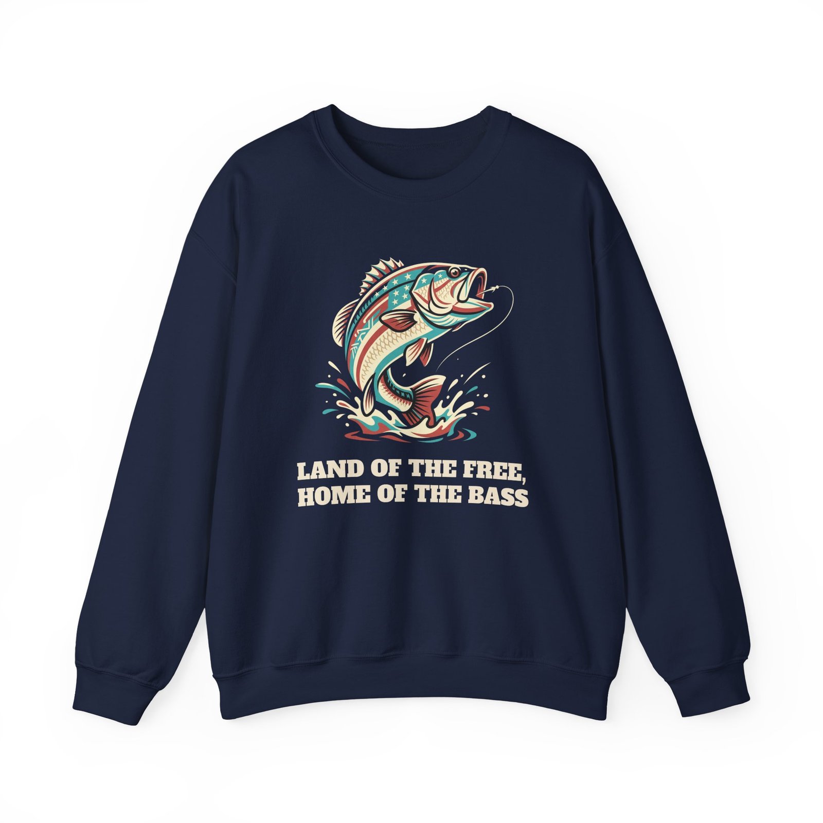 Land of the Free, Home of the Bass Crewneck Sweatshirt | Patriotic Fishing Gift - Image 11