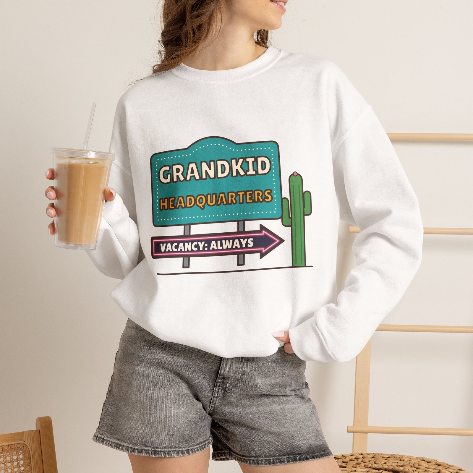 Grandkid Headquarters Crewneck Sweatshirt | Vacancy: Always Grandparent Gift - Image 2