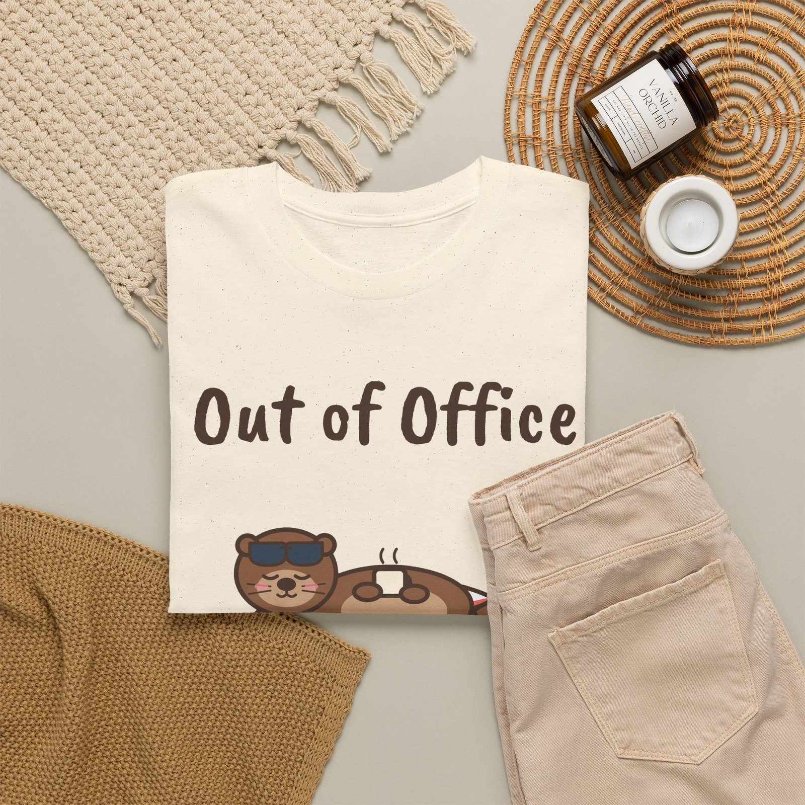 Out of Office: Floating Unisex T-Shirt | Funny Otter Vacation Gift - Image 12
