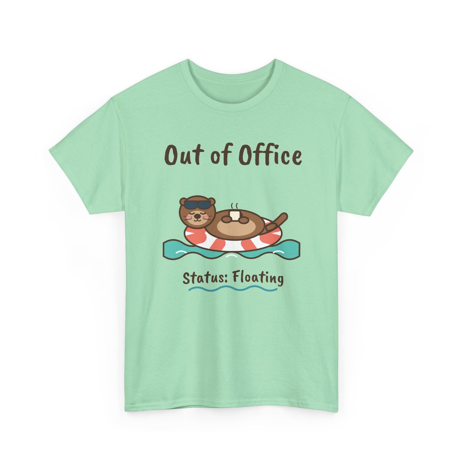 Out of Office: Floating Unisex T-Shirt | Funny Otter Vacation Gift - Image 17