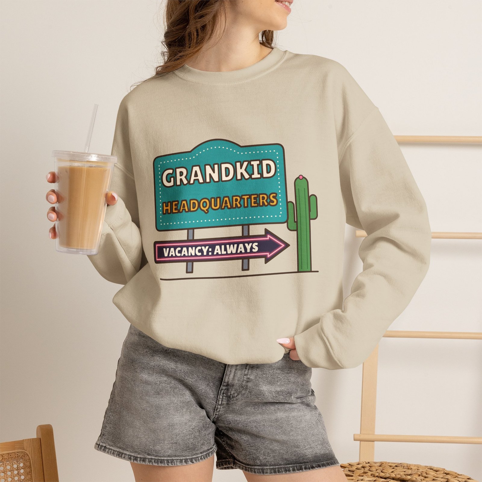 Grandkid Headquarters Crewneck Sweatshirt | Vacancy: Always Grandparent Gift - Image 6