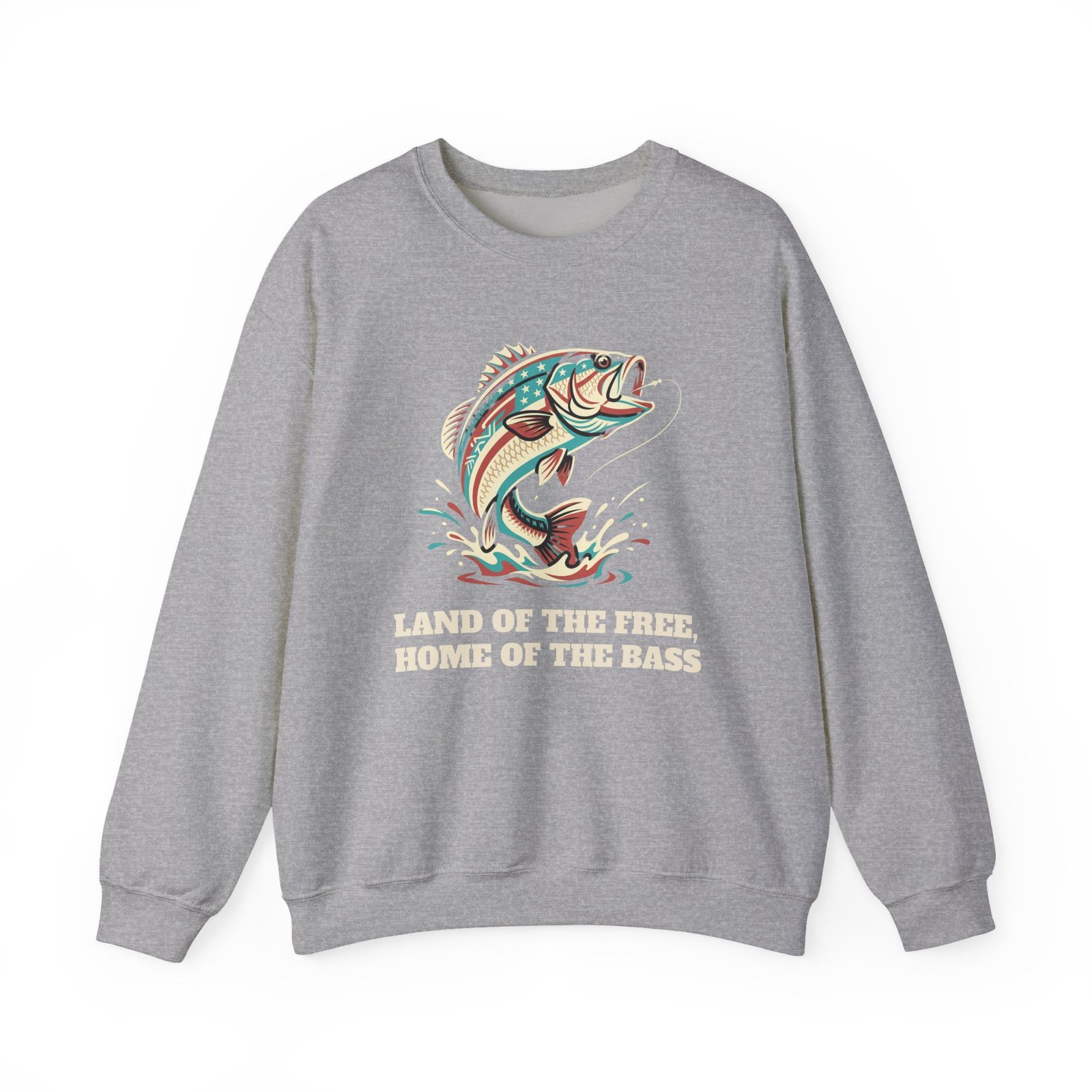Land of the Free, Home of the Bass Crewneck Sweatshirt | Patriotic Fishing Gift - Image 3