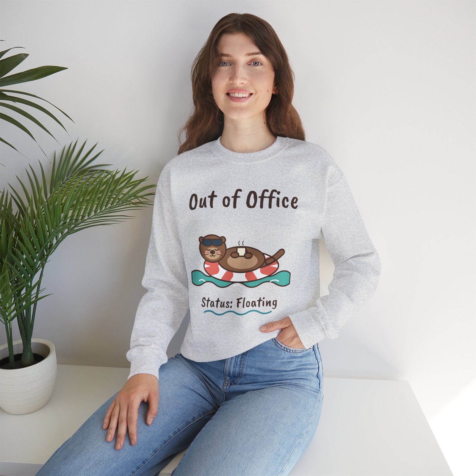 Out of Office: Floating Crewneck Sweatshirt | Funny Otter Vacation Gift - Image 6