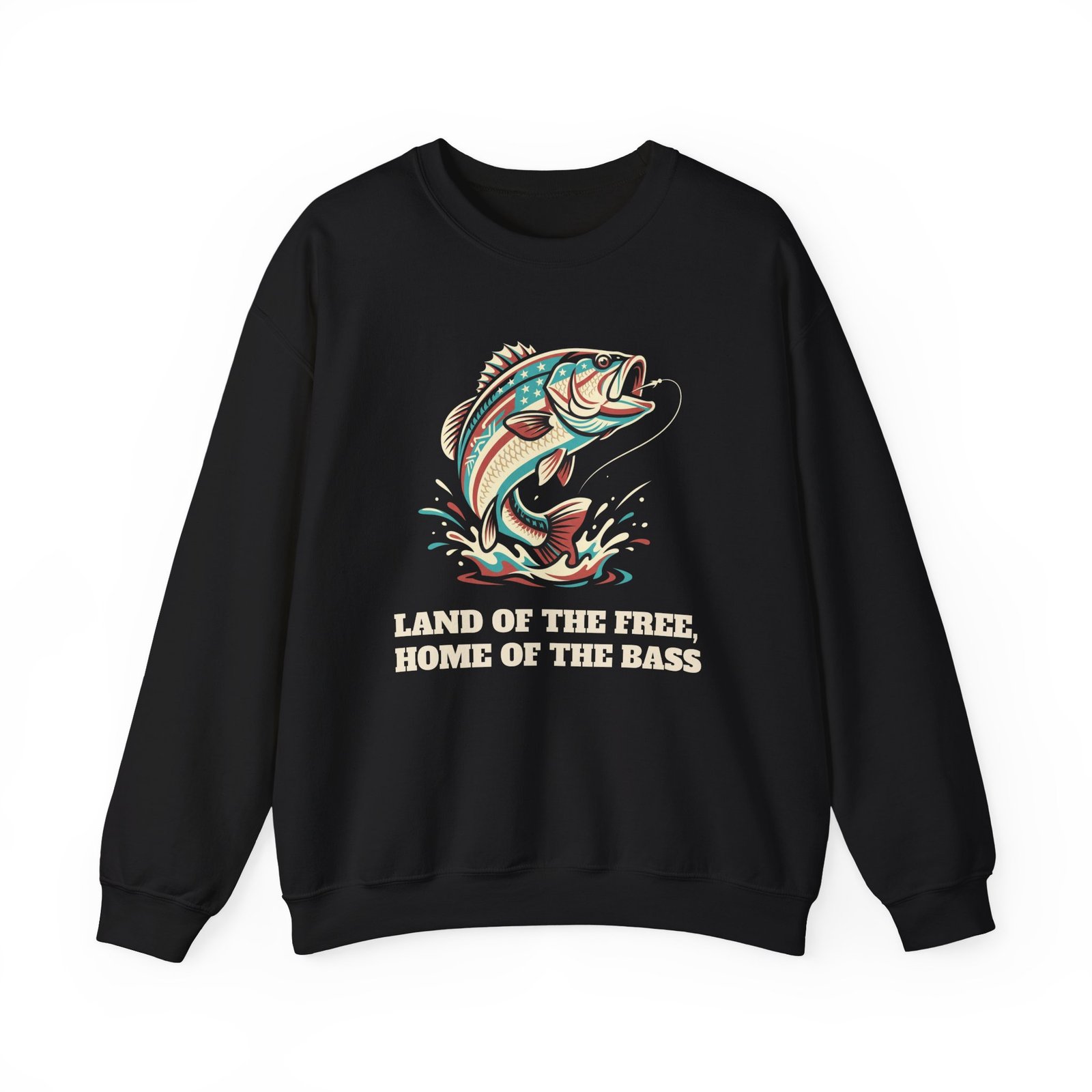 Land of the Free, Home of the Bass Crewneck Sweatshirt | Patriotic Fishing Gift
